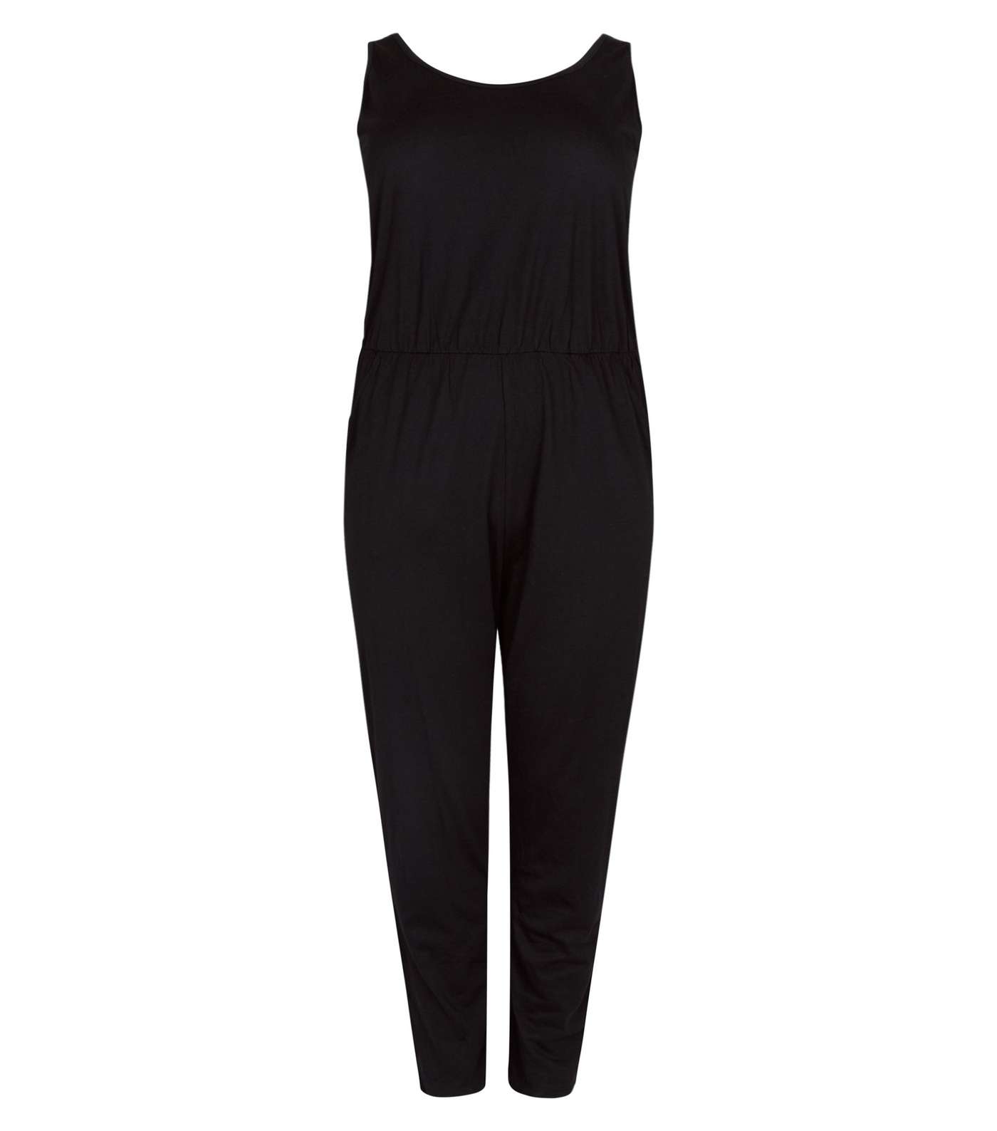 Curves Black Jersey Sleeveless Jumpsuit Image 4