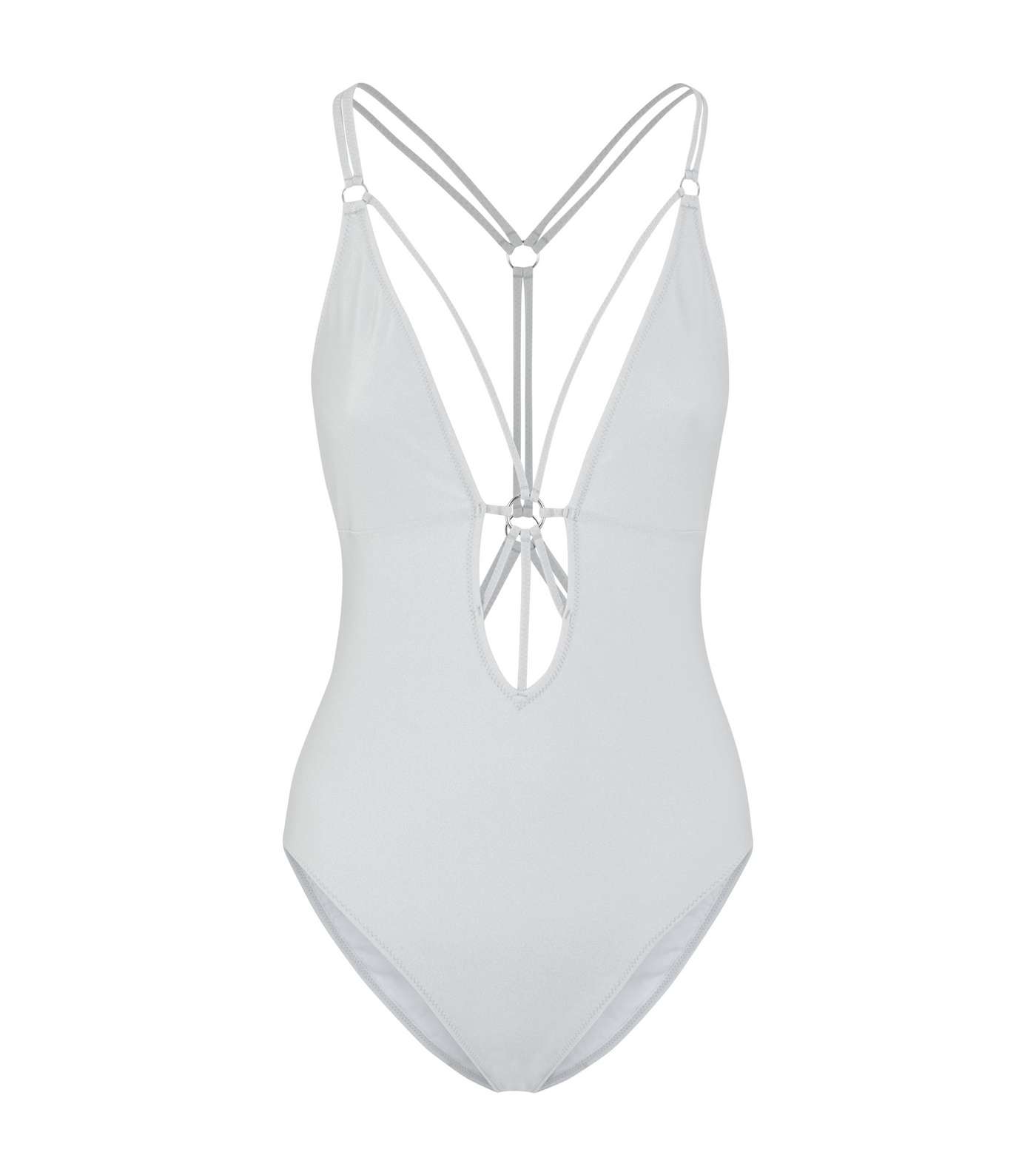 Silver Strappy Lattice Swimsuit Image 3