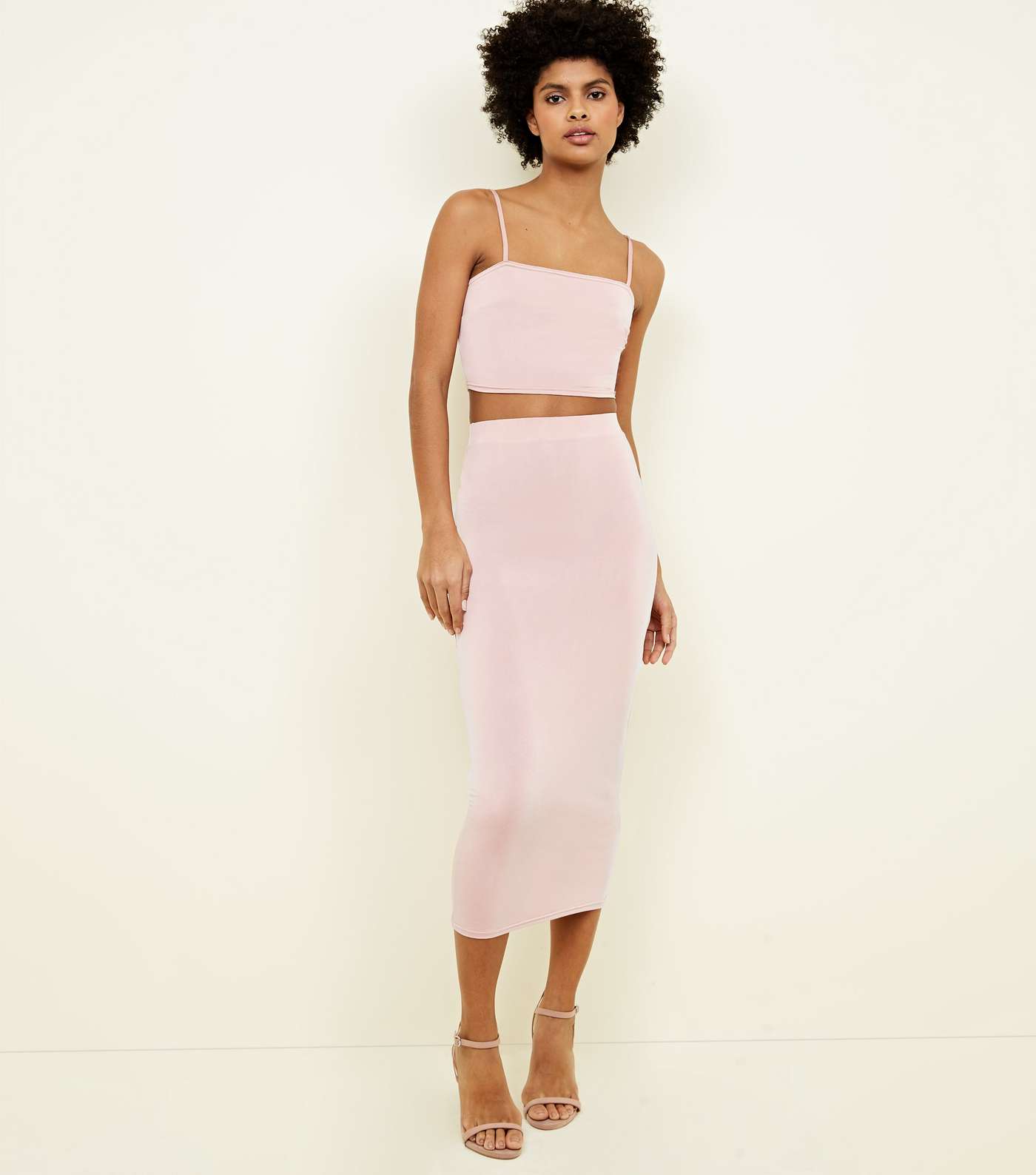 Pale Pink Bodycon Midi Skirt