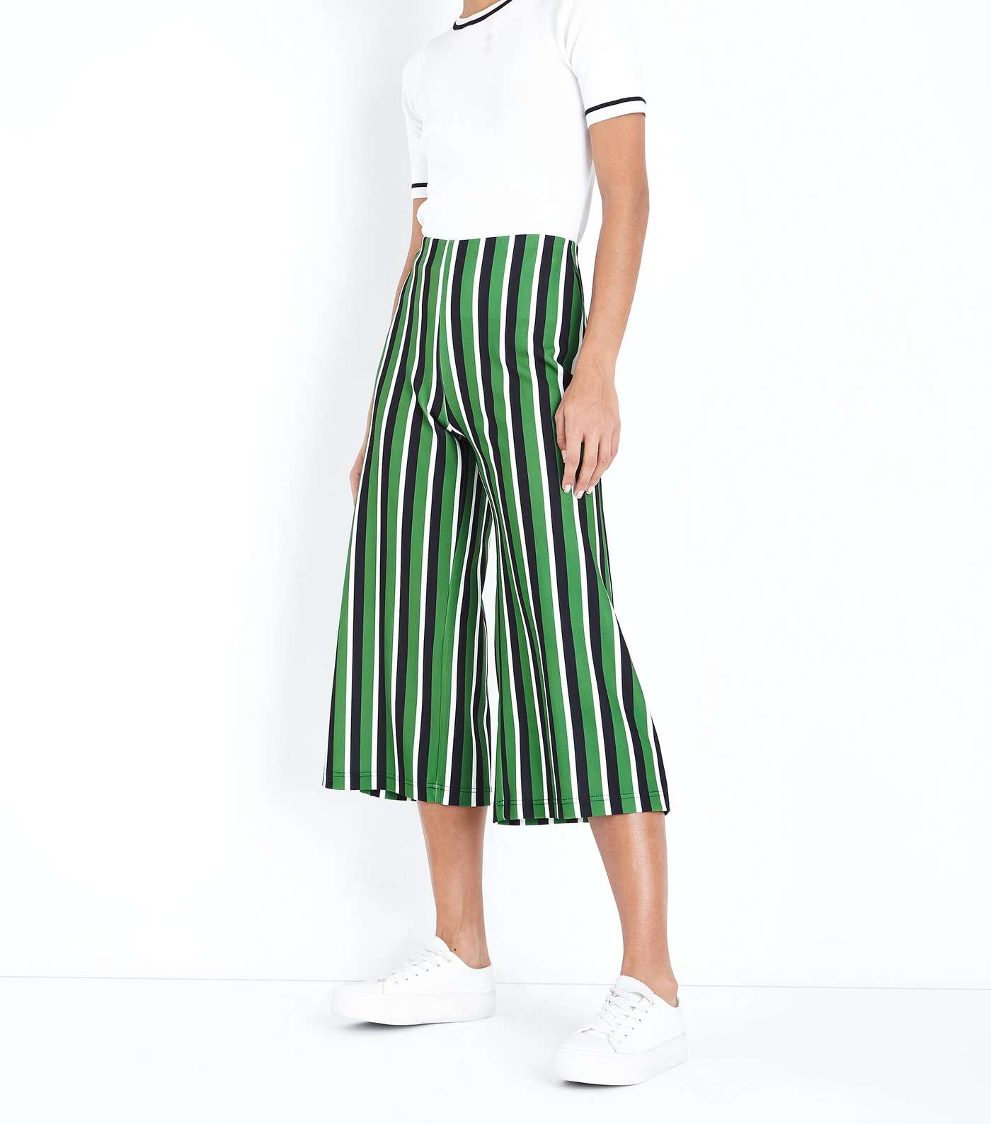 Green Stripe Cropped Wide Leg Trousers Image 2