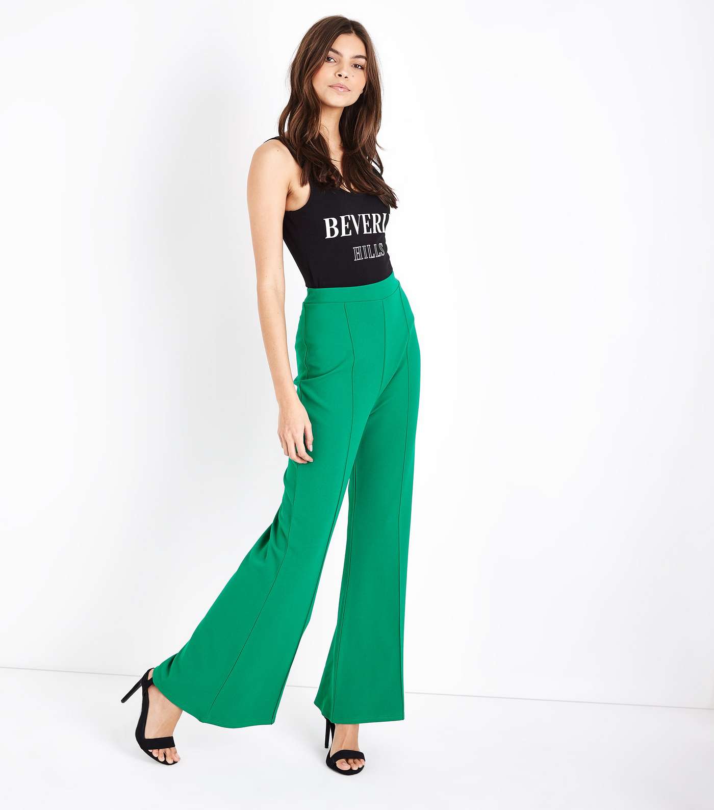 Cameo Rose Green Piped Flared Trousers 