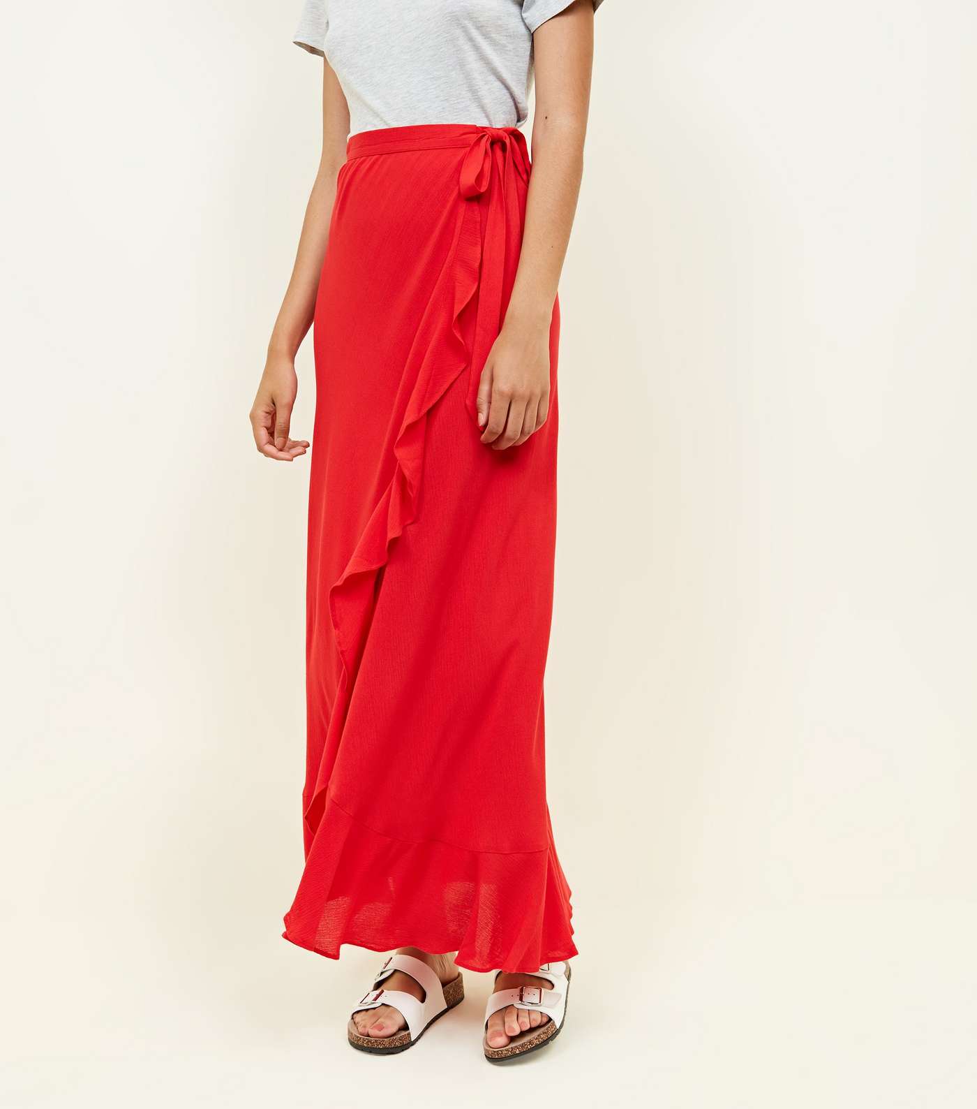 Red Cheesecloth Maxi Wrap Skirt Image 2