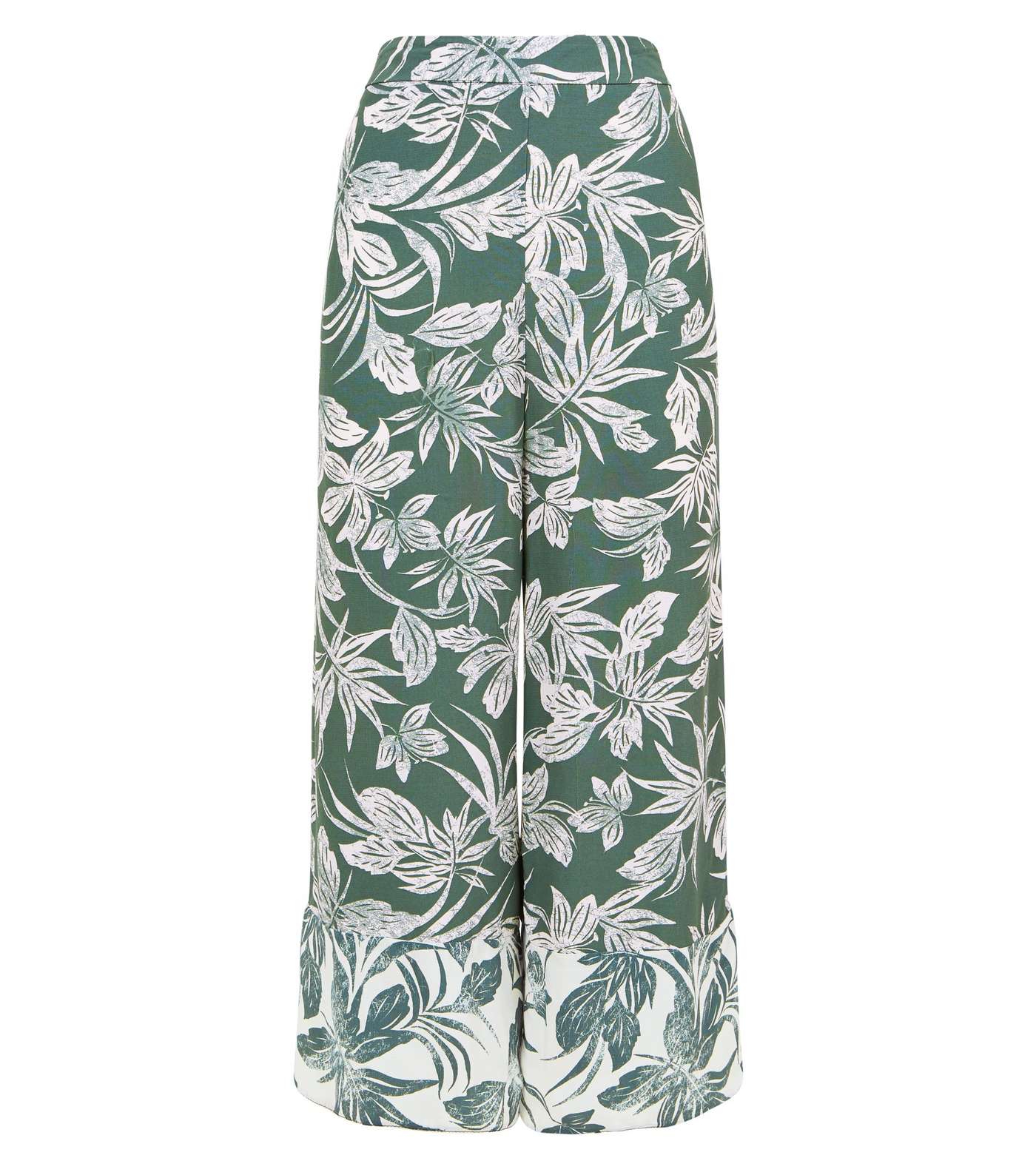Green Tropical Leaf Print Cropped Trousers Image 4
