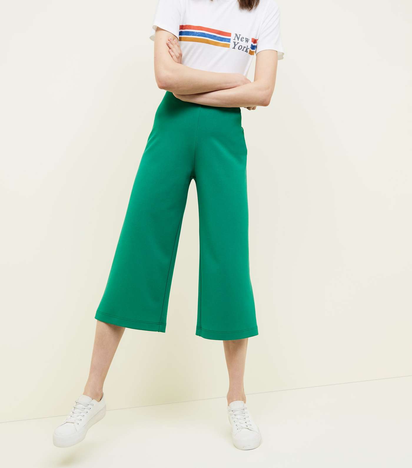 Green Crepe Scuba Cropped Trousers Image 2