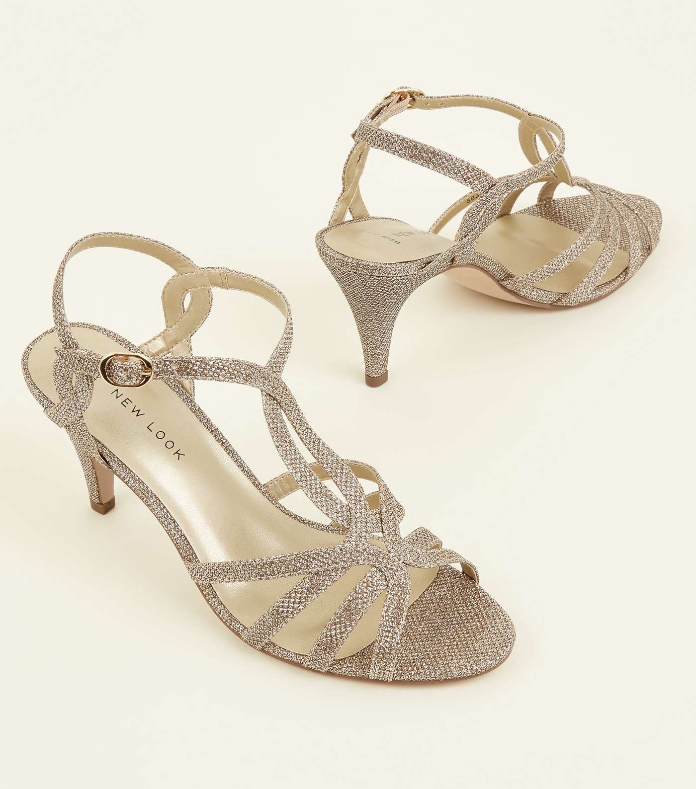 Wide Fit Gold T- Bar Strappy Sandals Image 4
