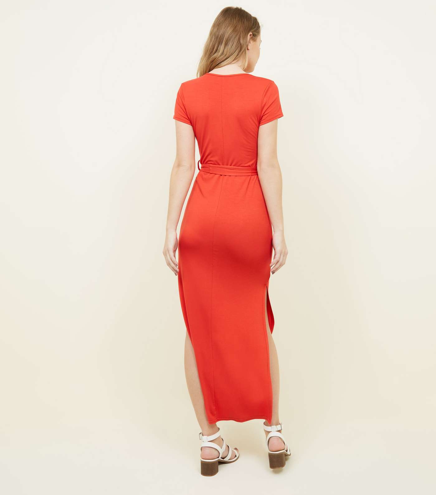 Red V-Neck Jersey Maxi Dress Image 2