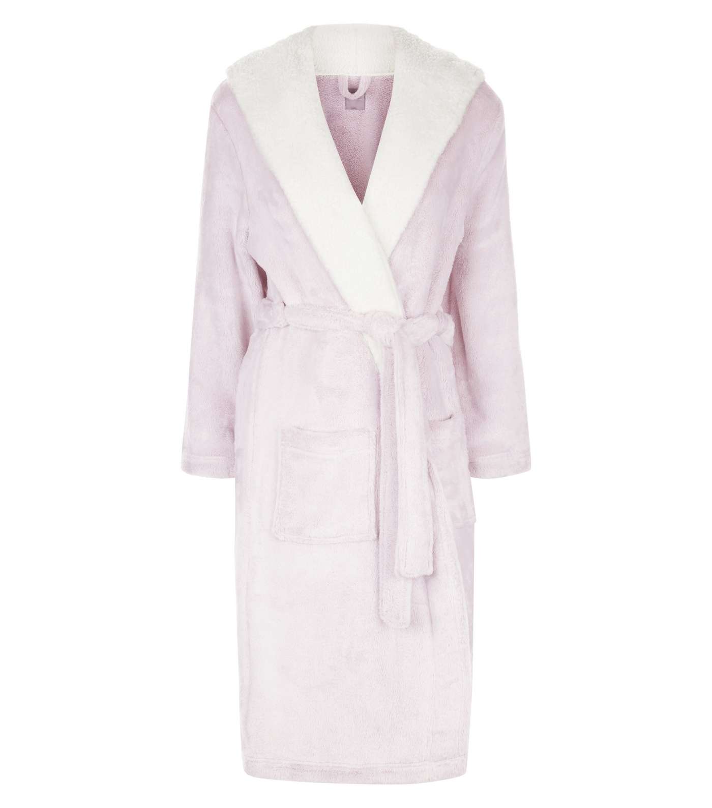Pink Hooded Borg Trim Dressing Gown Image 4