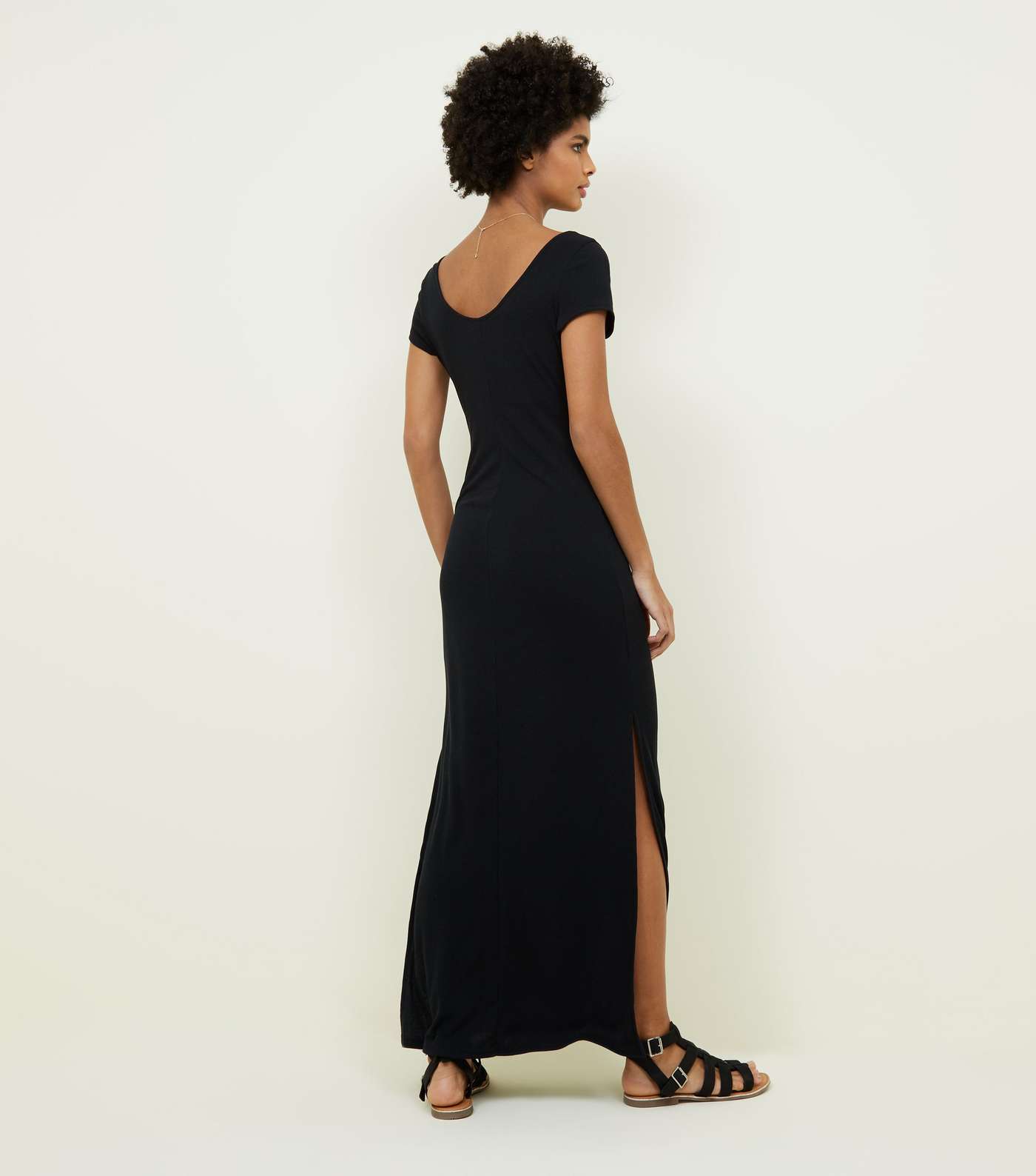 Black Ribbed Jersey Maxi Dress Image 2