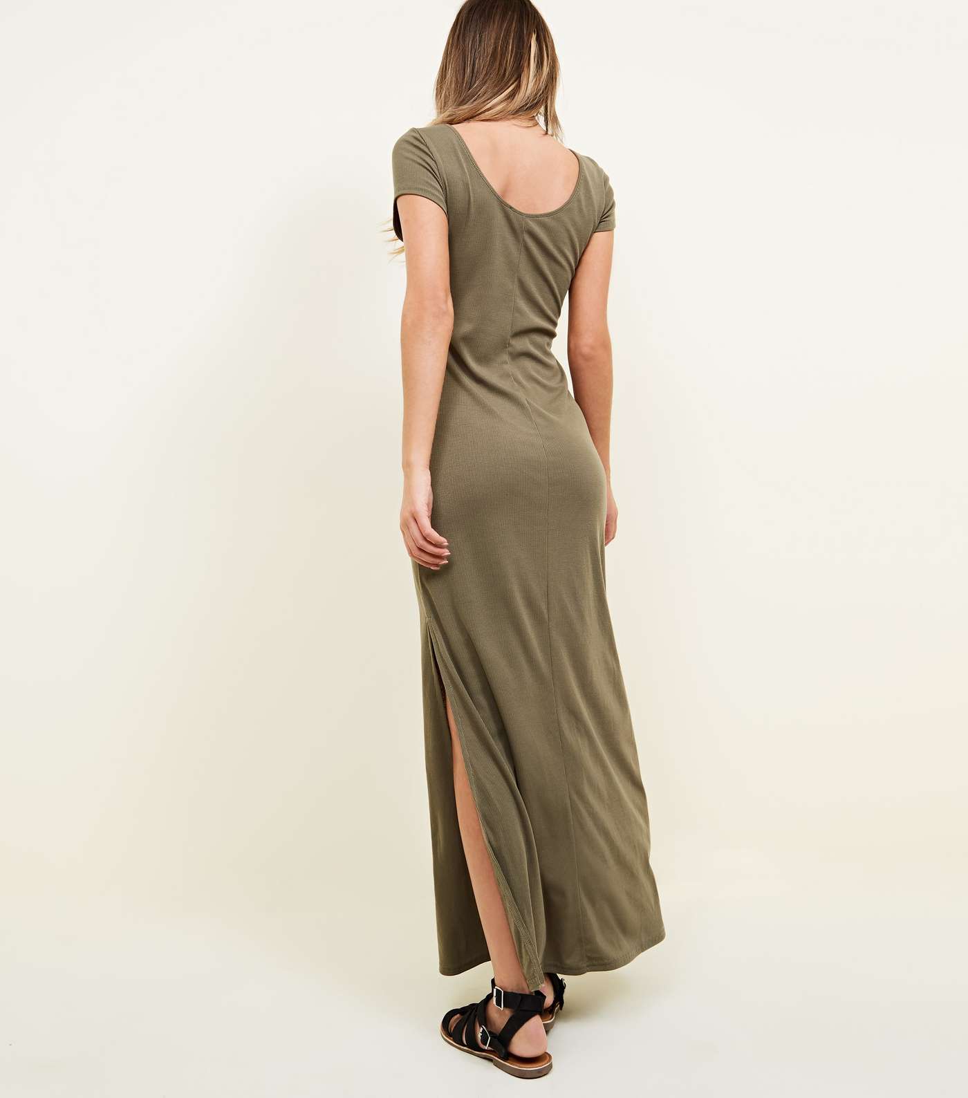 Khaki Ribbed Jersey Maxi Dress Image 2
