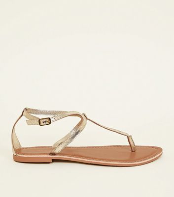 wide fit gold flat sandals