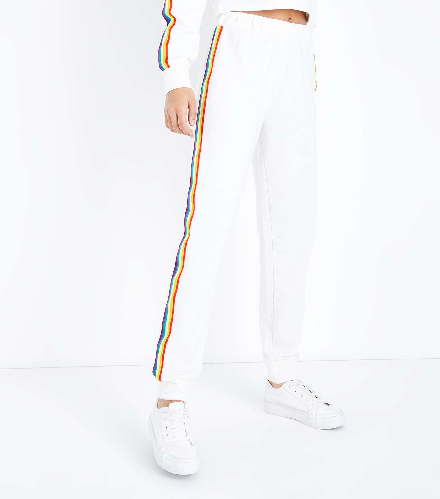 Cream Rainbow Side Stripe Joggers Image 2