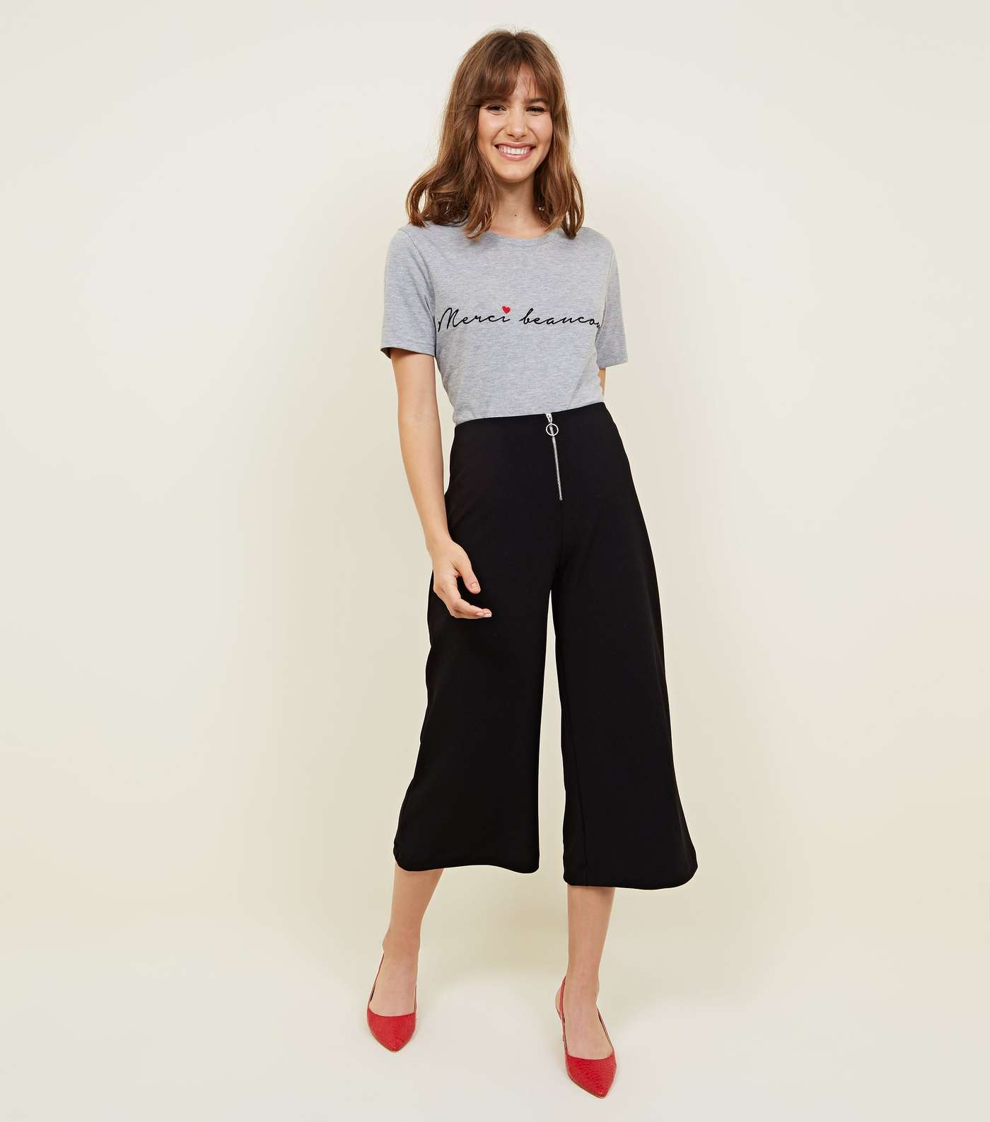Black Ring Pull Zip Front Crepe Culottes