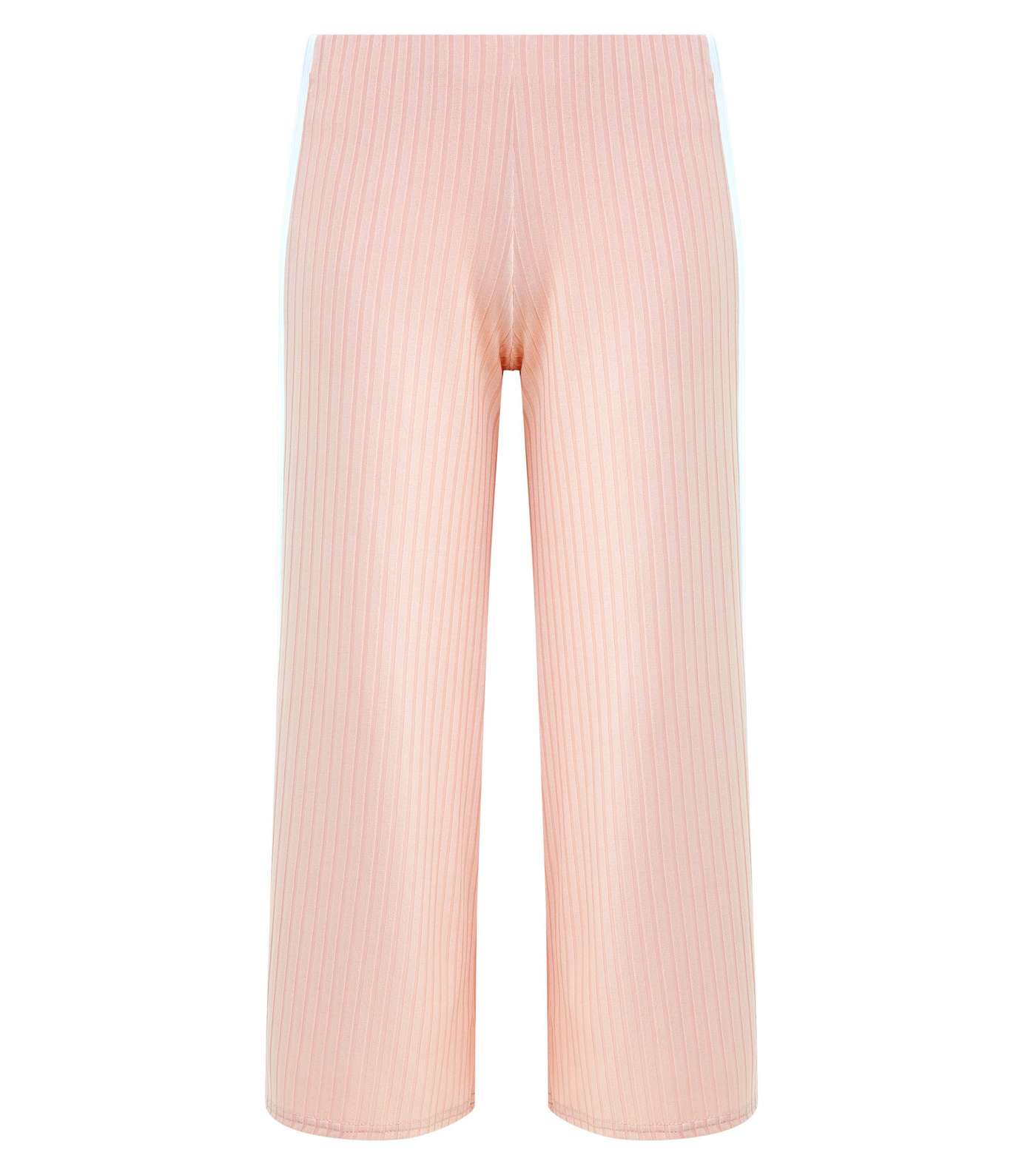 Girls Pale Pink Side Stripe Ribbed Culottes Image 4