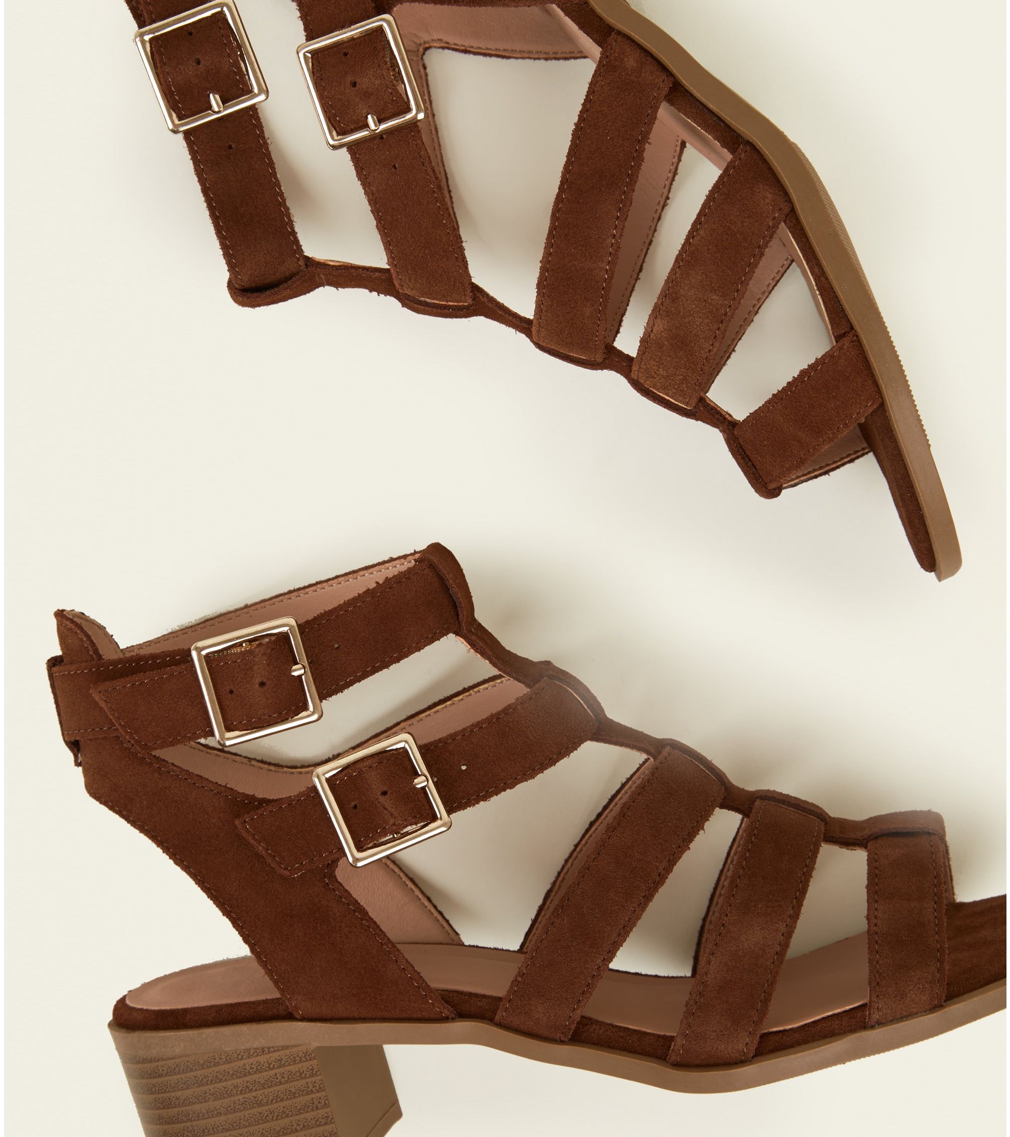 New Look Tan Suede Low Block Heel Gladiator Sandals at £12 | love the brands