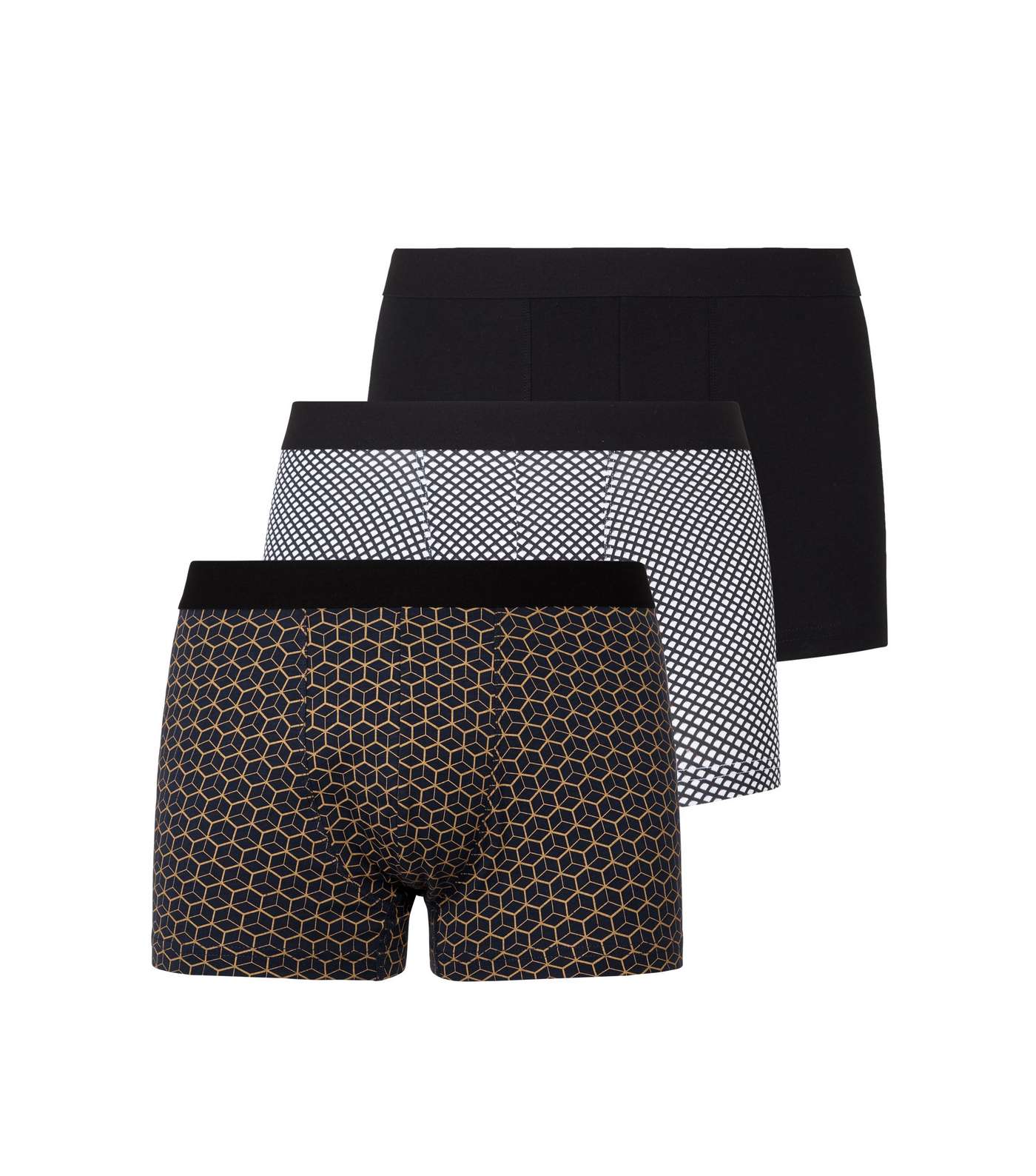 3 Pack Black and Mustard Cube Print Trunks Image 2