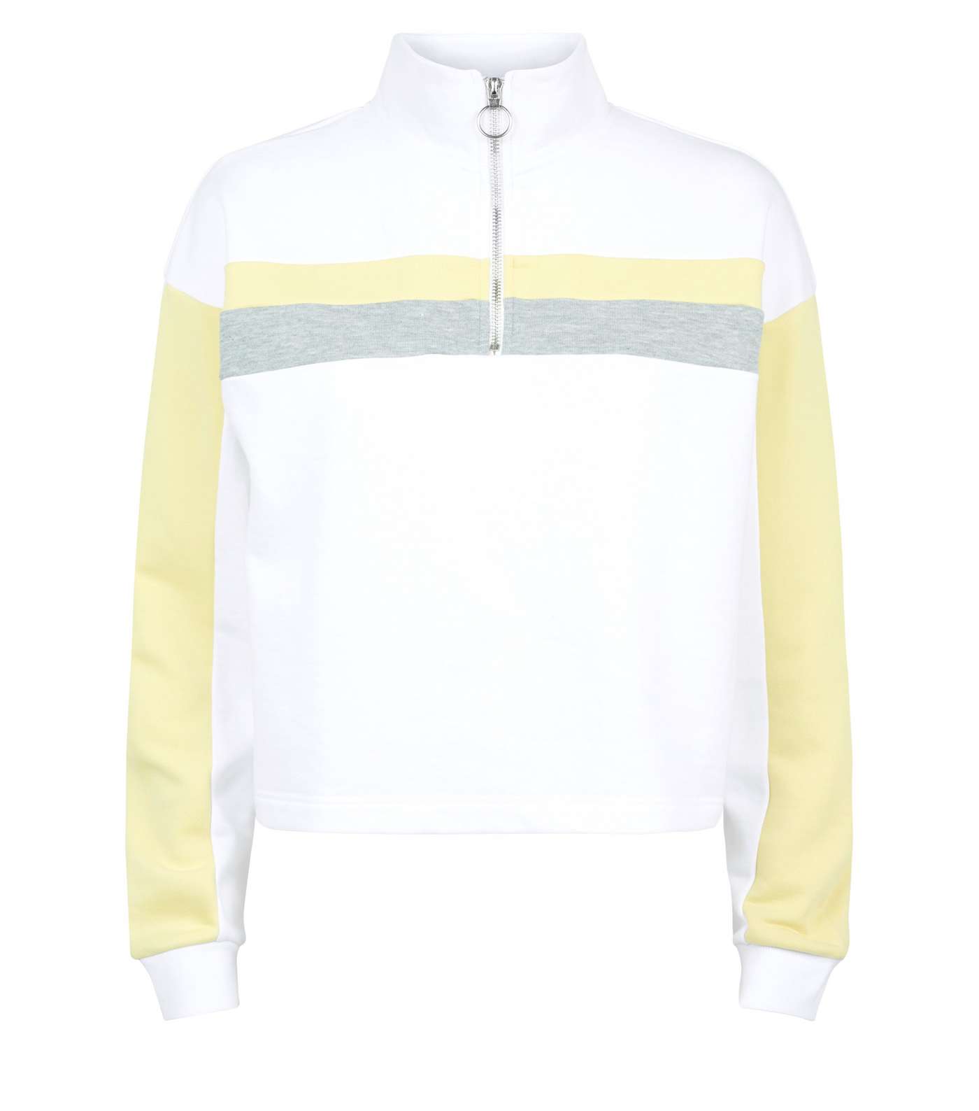 White Colour Block Half Zip Sweatshirt  Image 5