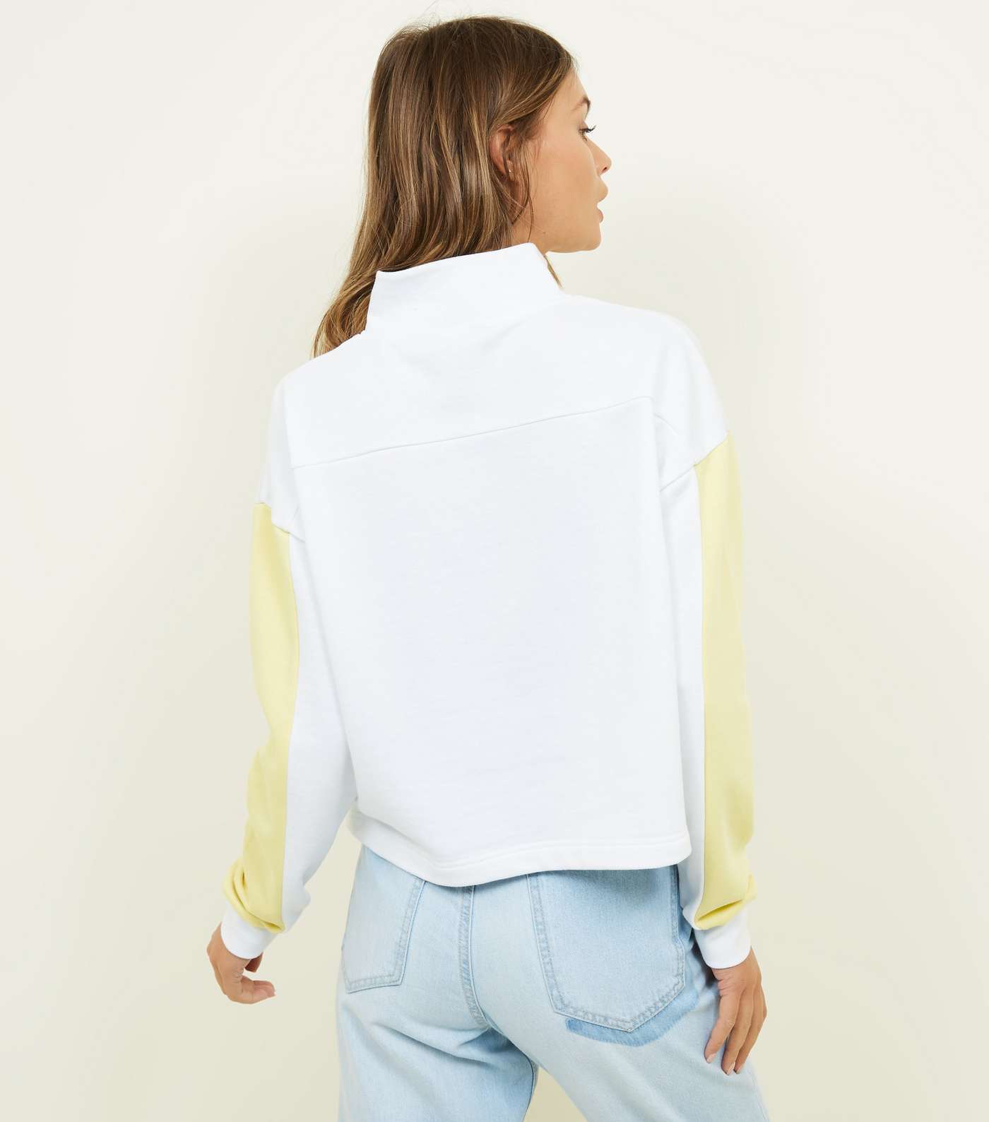 White Colour Block Half Zip Sweatshirt  Image 3