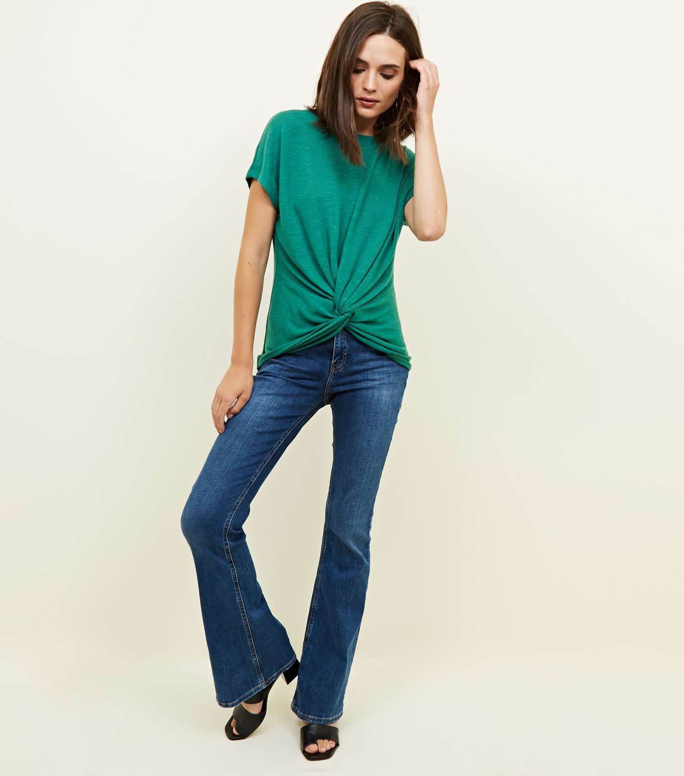 Green Twist Front Fine Knit T-Shirt Image 2