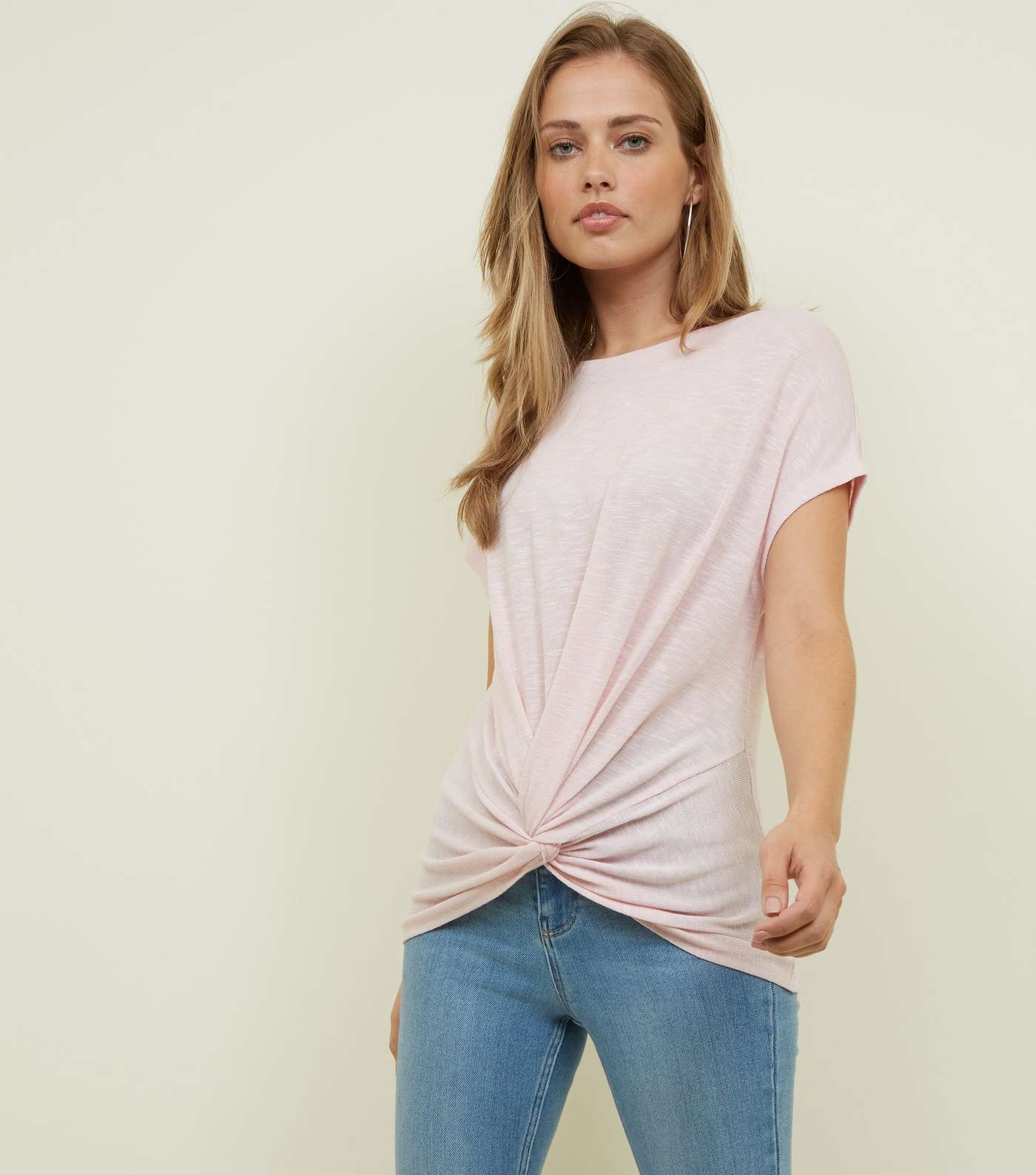 Pink Twist Front Fine Knit T-Shirt