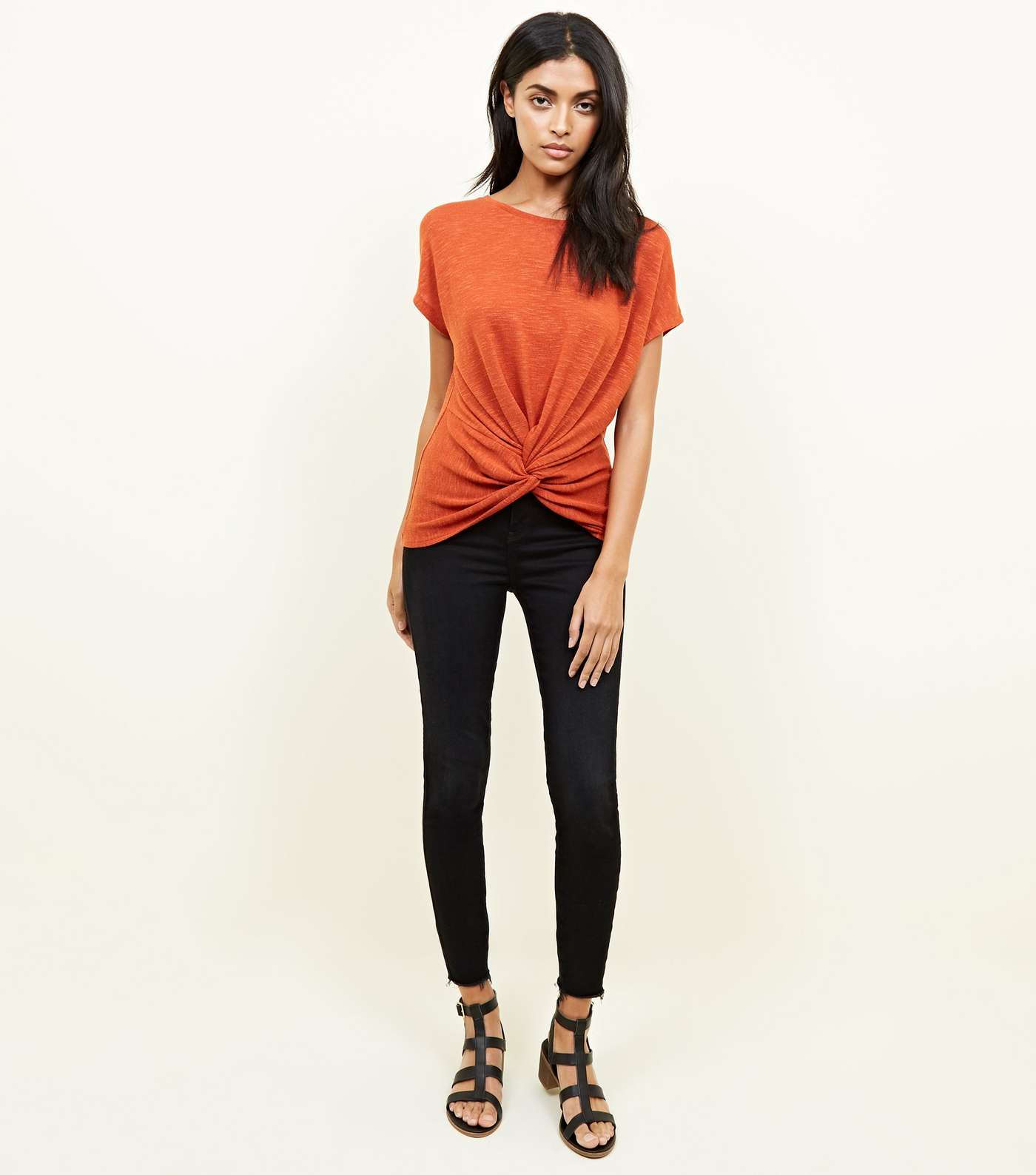 Orange Twist Front Fine Knit T-Shirt Image 2