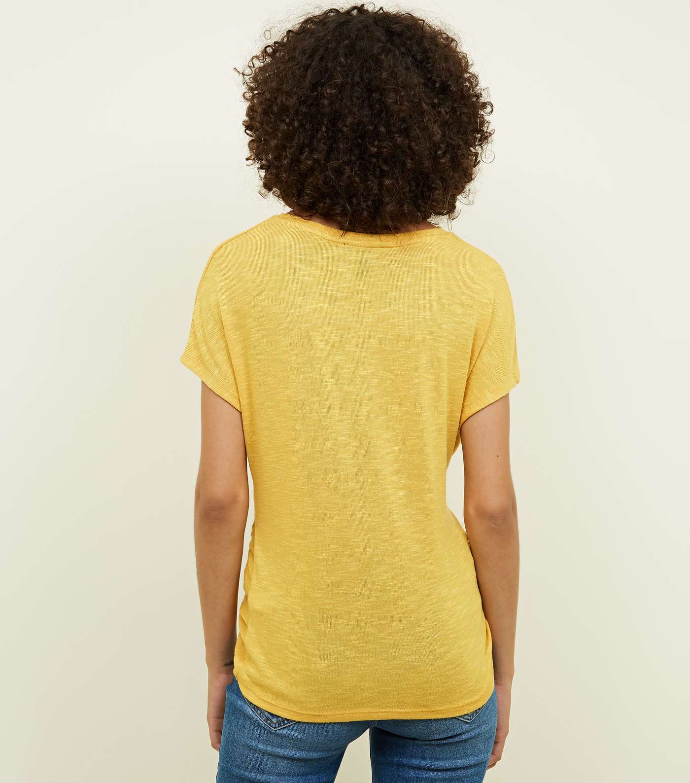 Yellow Twist Front Fine Knit T-Shirt  Image 3
