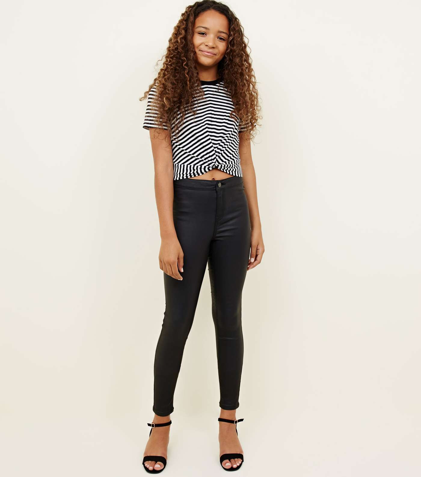 Girls Black Coated High Waist Super Skinny Jeans