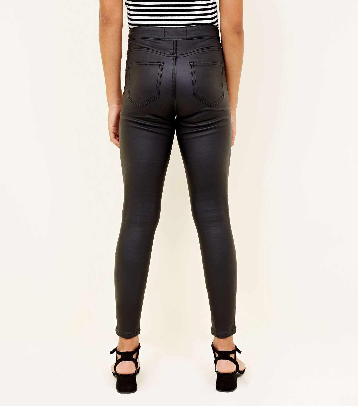 Girls Black Coated High Waist Super Skinny Jeans Image 3