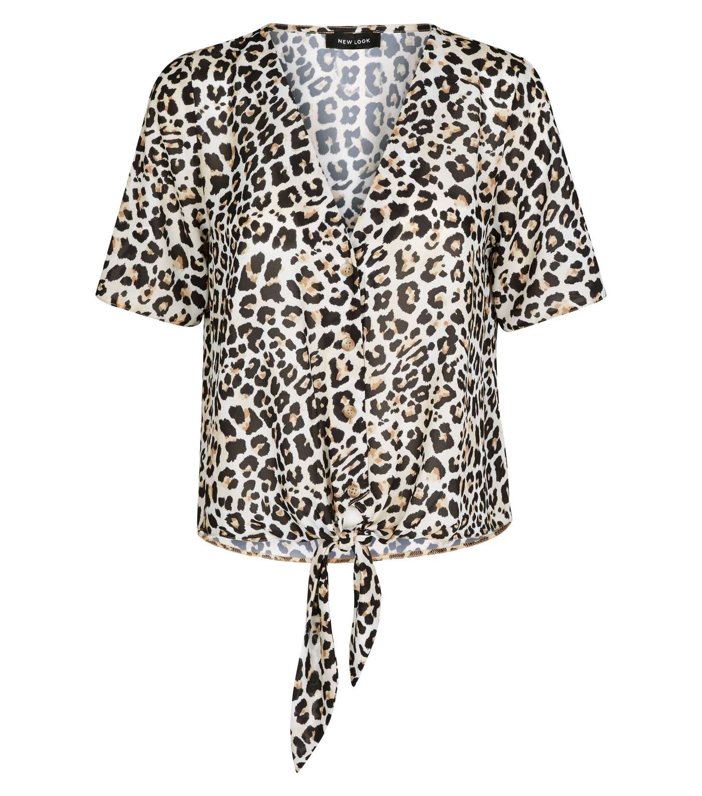 Brown Leopard Print Tie Front Shirt Image 4