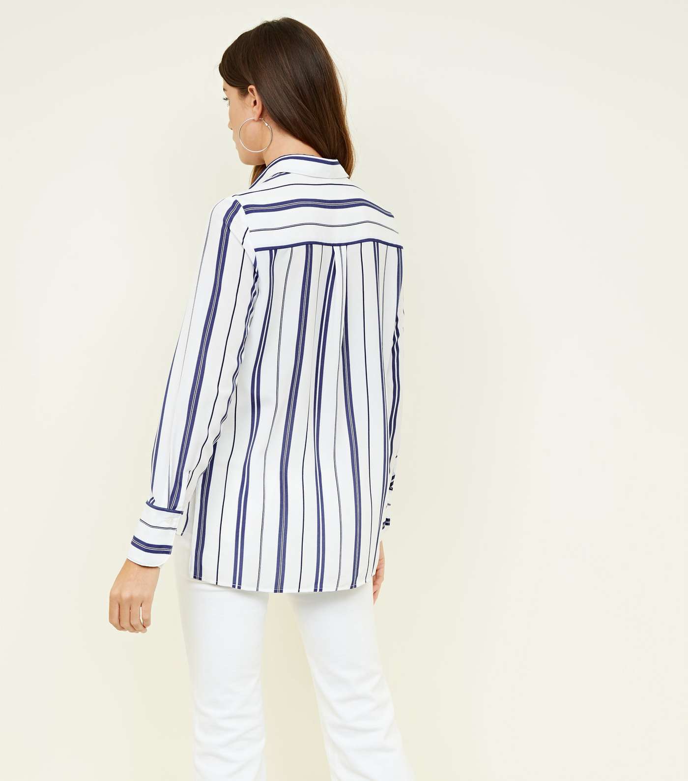 White and Blue Stripe Button Up Shirt  Image 3
