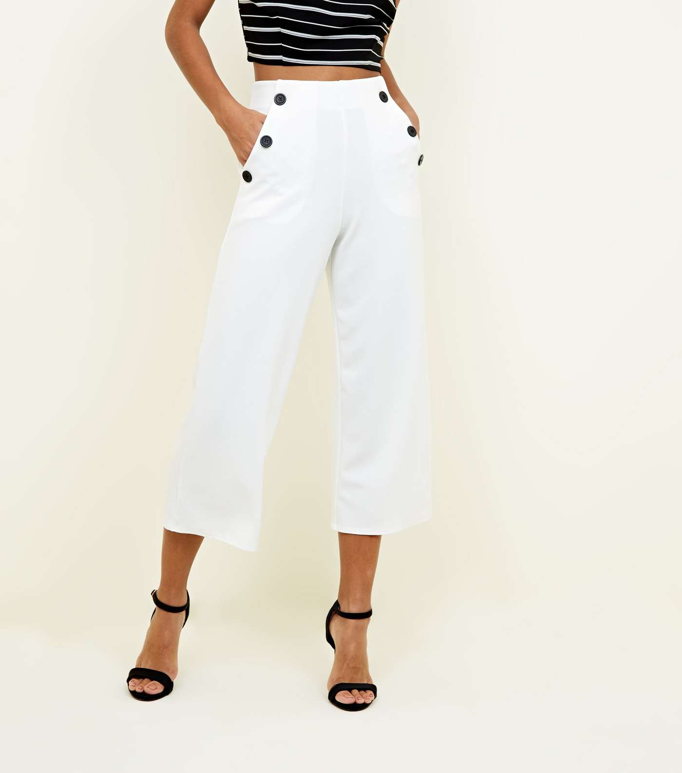 White Scuba Button Side Cropped Trousers  Image 2