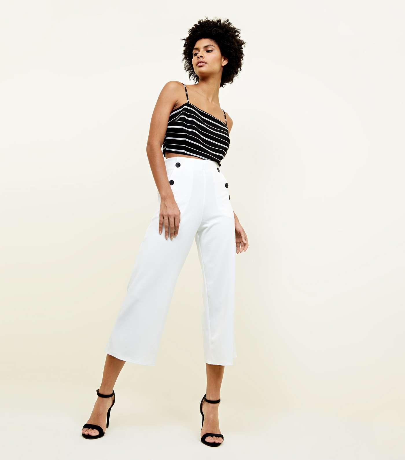 White Scuba Button Side Cropped Trousers  Image 6