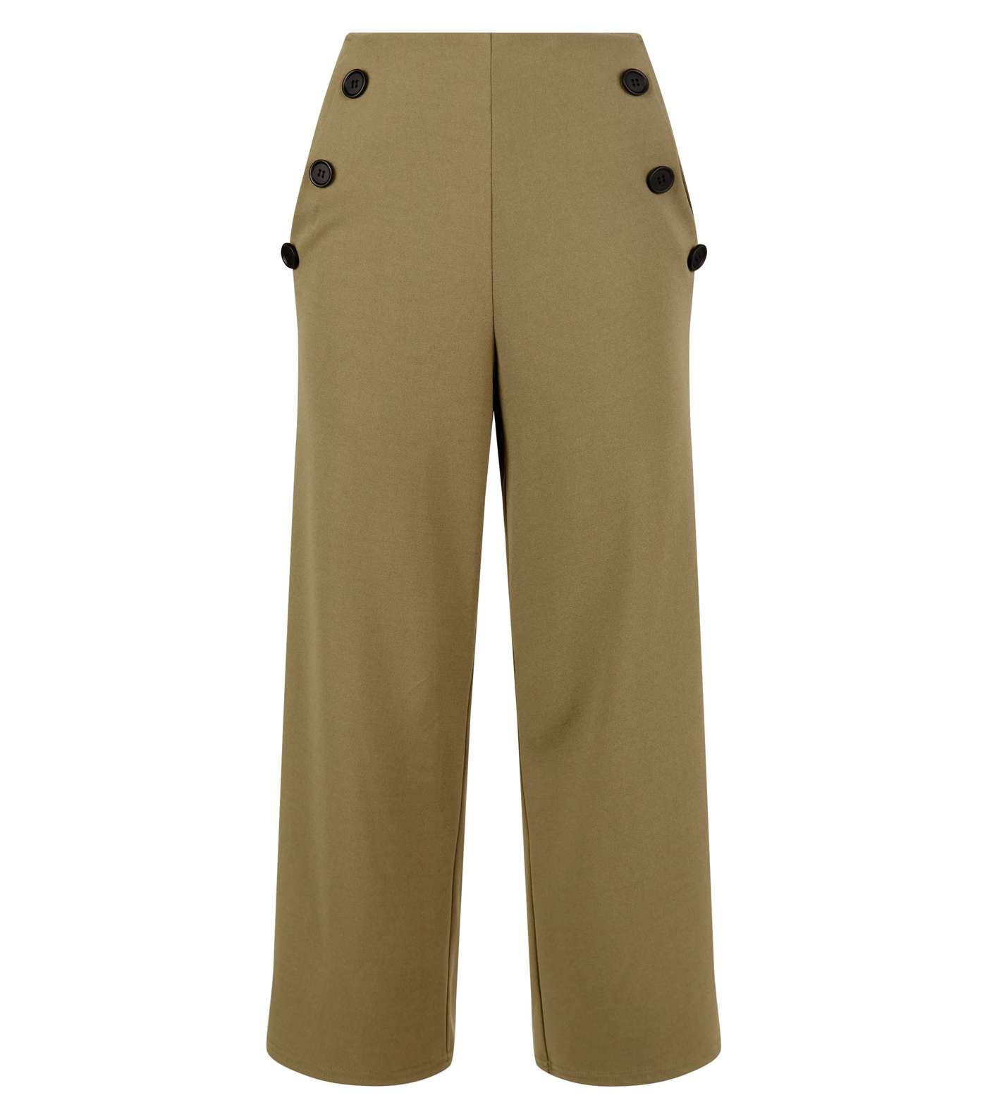 Khaki Scuba Button Side Cropped Trousers  Image 4