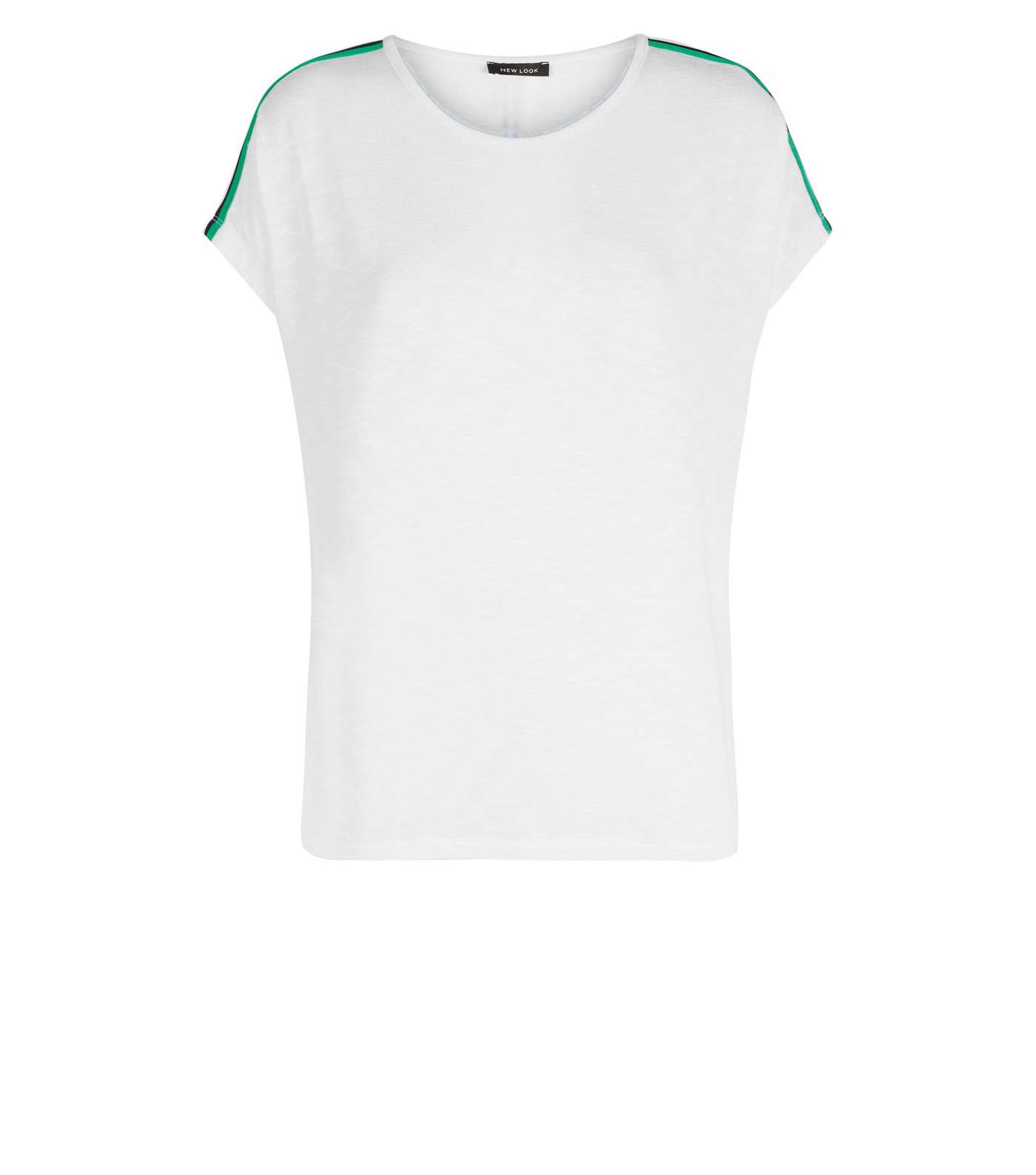 White Stripe Shoulder Fine Knit T-Shirt Image 4