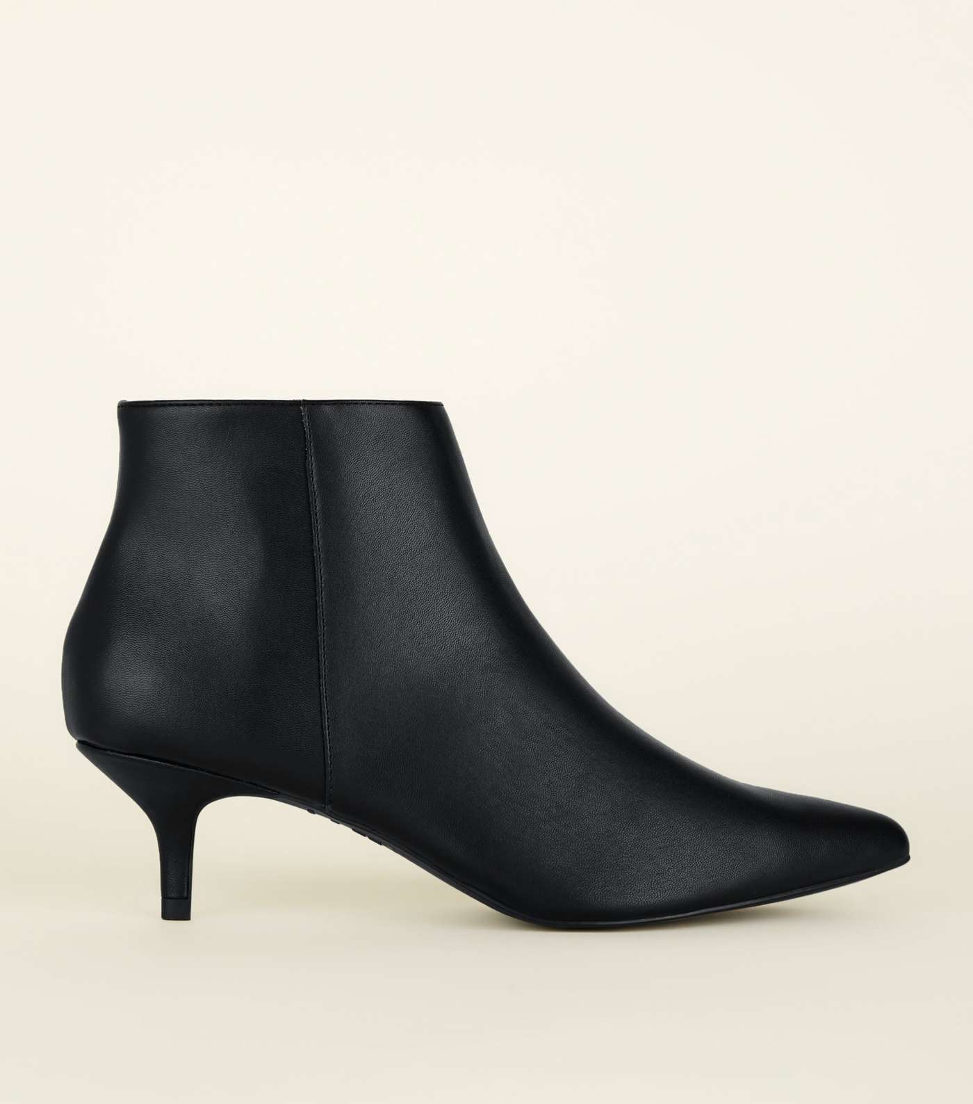 Black Leather-Look Kitten Heel Ankle Boots