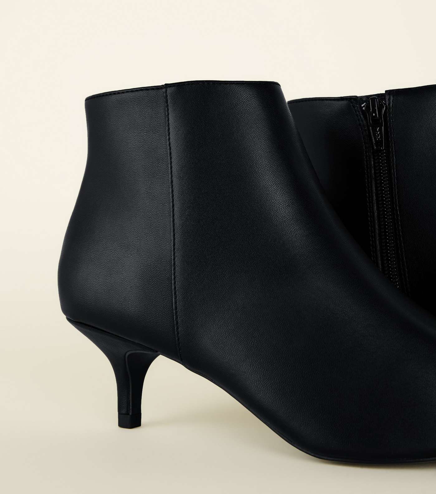 Black Leather-Look Kitten Heel Ankle Boots Image 3