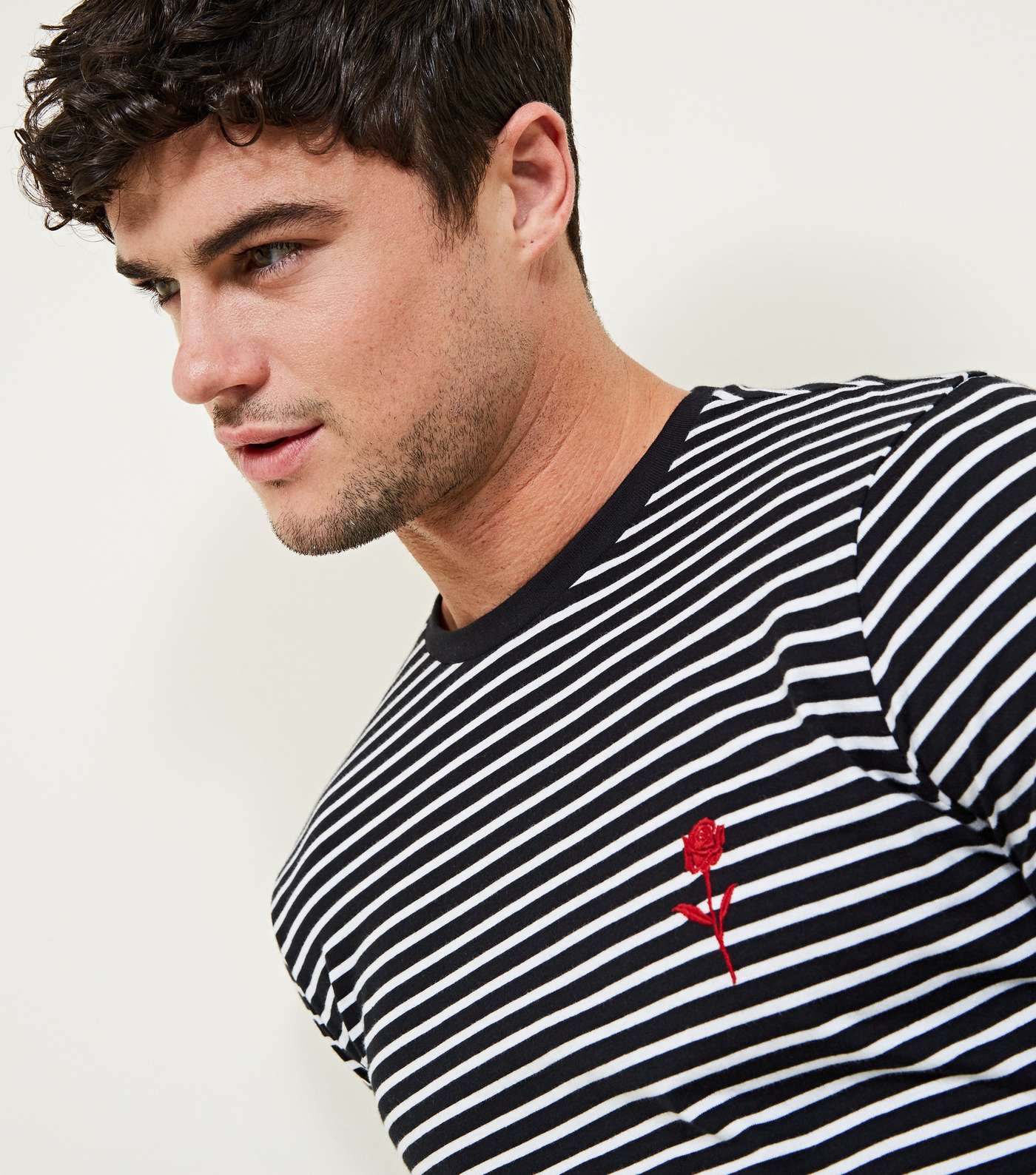 Black Rose Embroidered Stripe Long Sleeve T-Shirt Image 5
