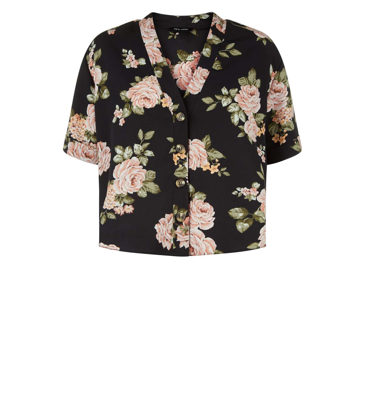 Black Floral Short Sleeve Boxy Shirt Image 4