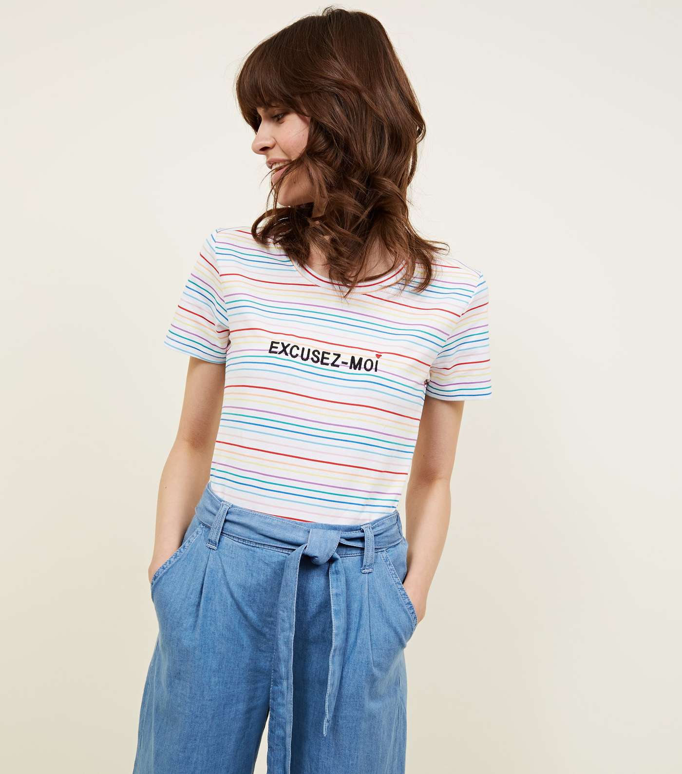 Rainbow Stripe Excusez Moi Embroidered T-Shirt