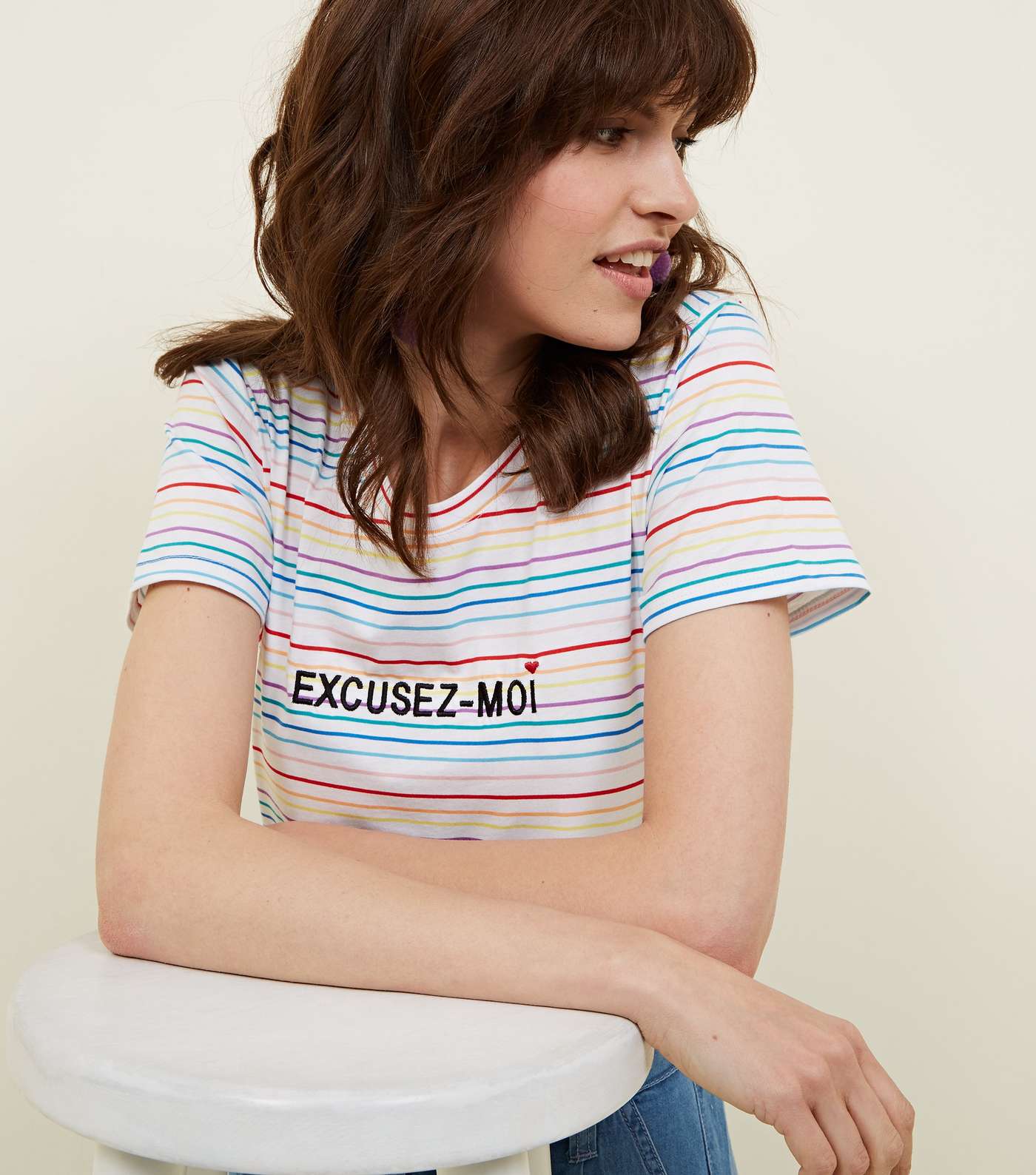 Rainbow Stripe Excusez Moi Embroidered T-Shirt Image 5