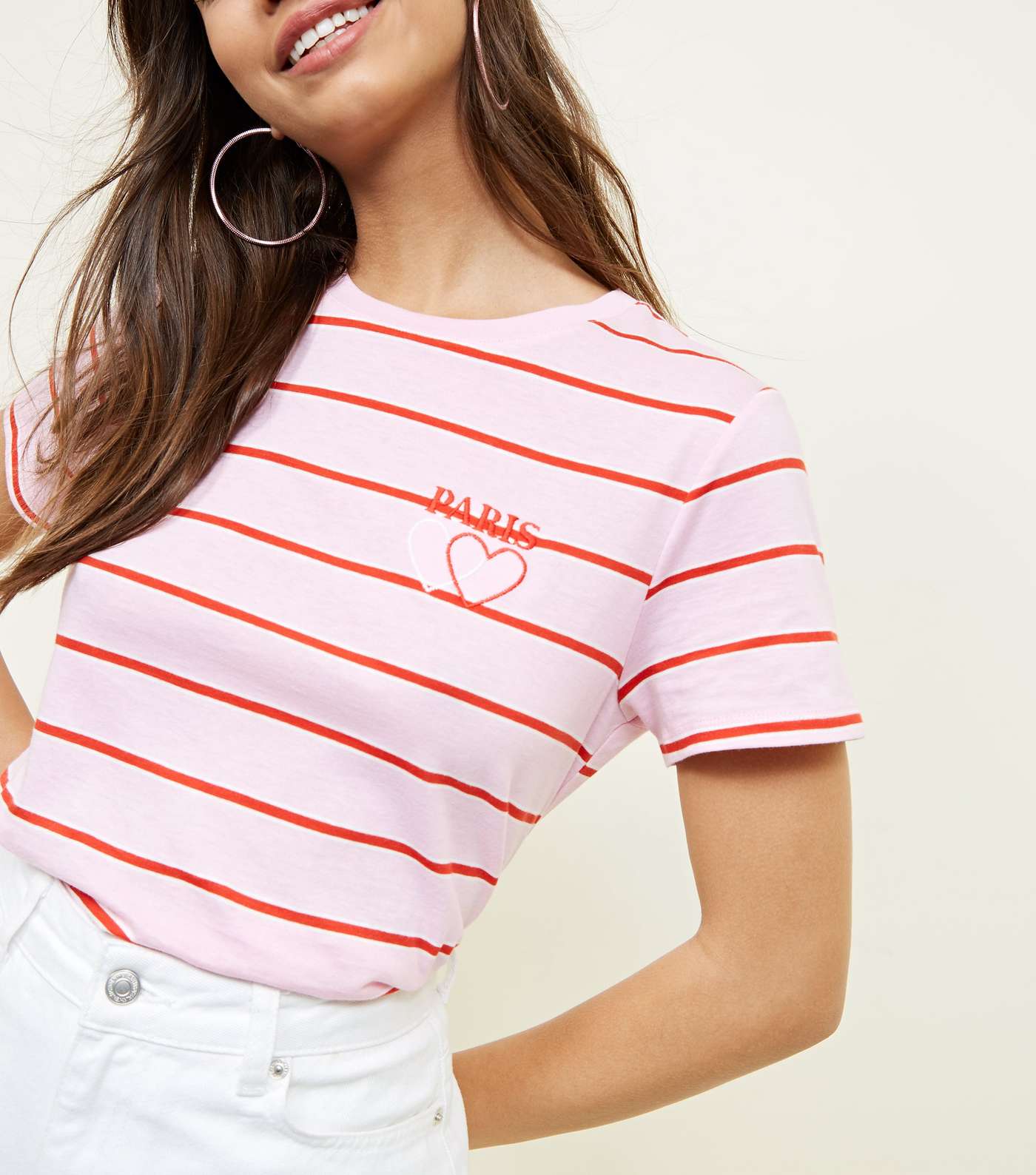 Pink Stripe Paris Heart Logo T-Shirt Image 6