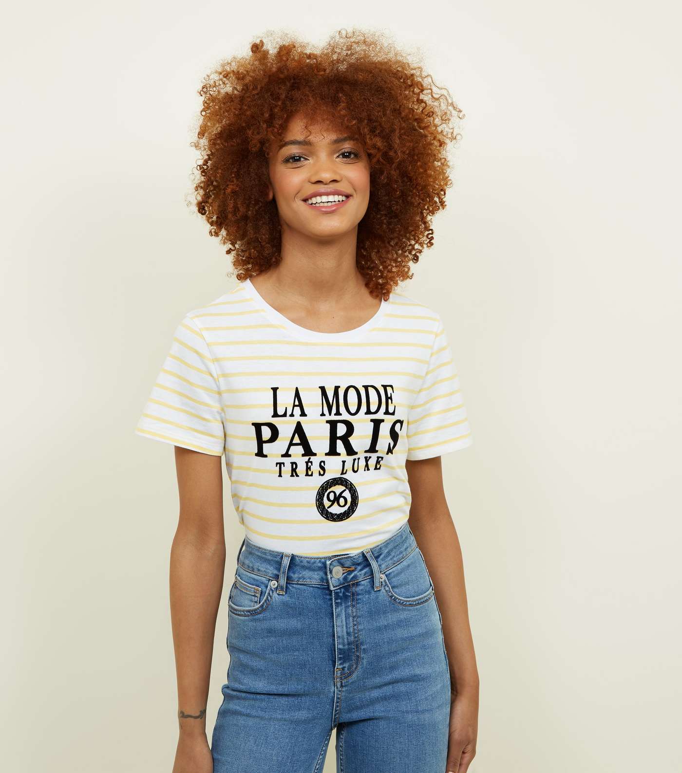 Yellow Stripe La Mode Paris Slogan T-Shirt