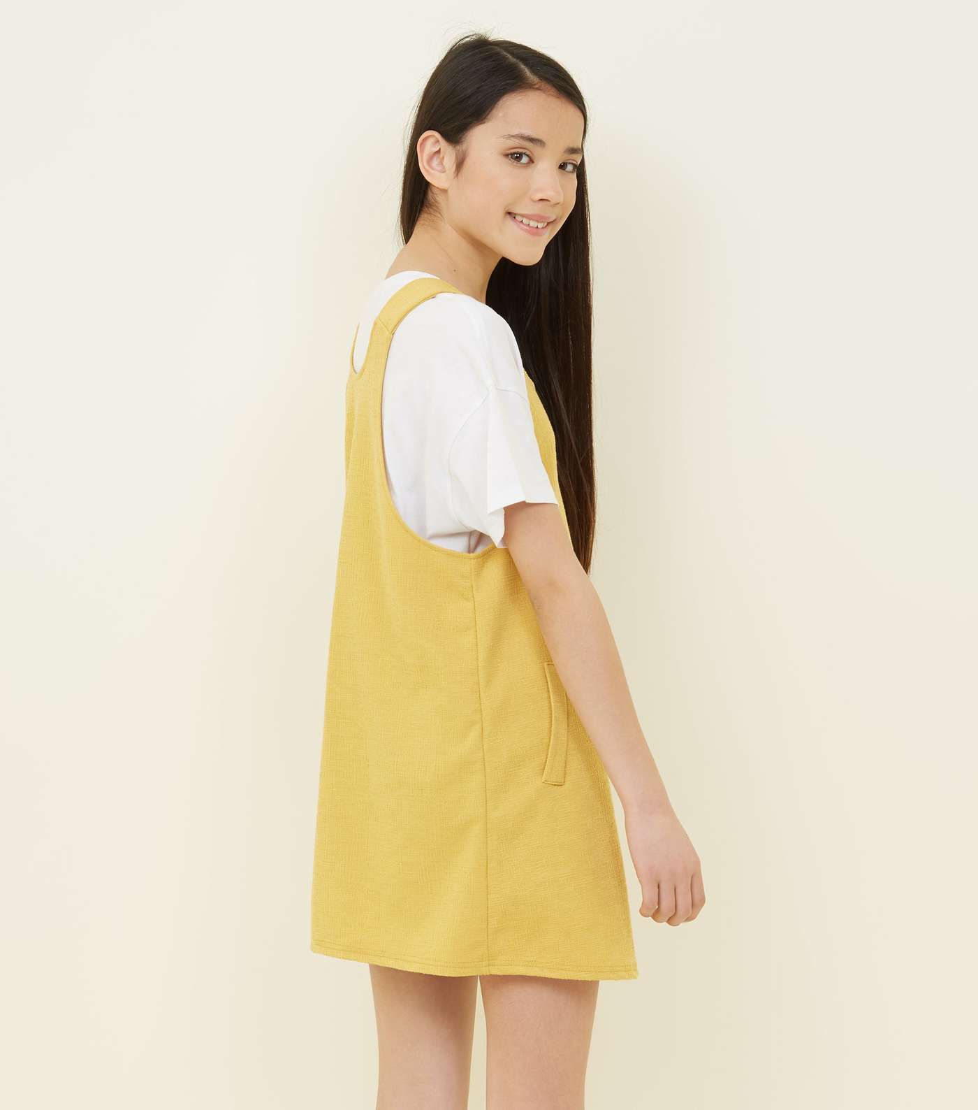 Girls Mustard Pinafore Dress Image 3