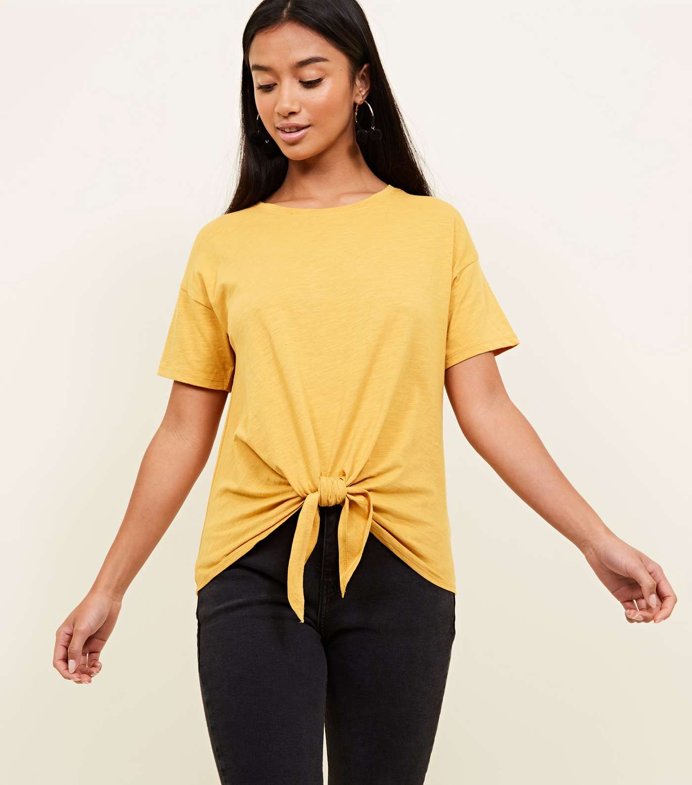 Petite Yellow Tie Front Jersey T-Shirt 