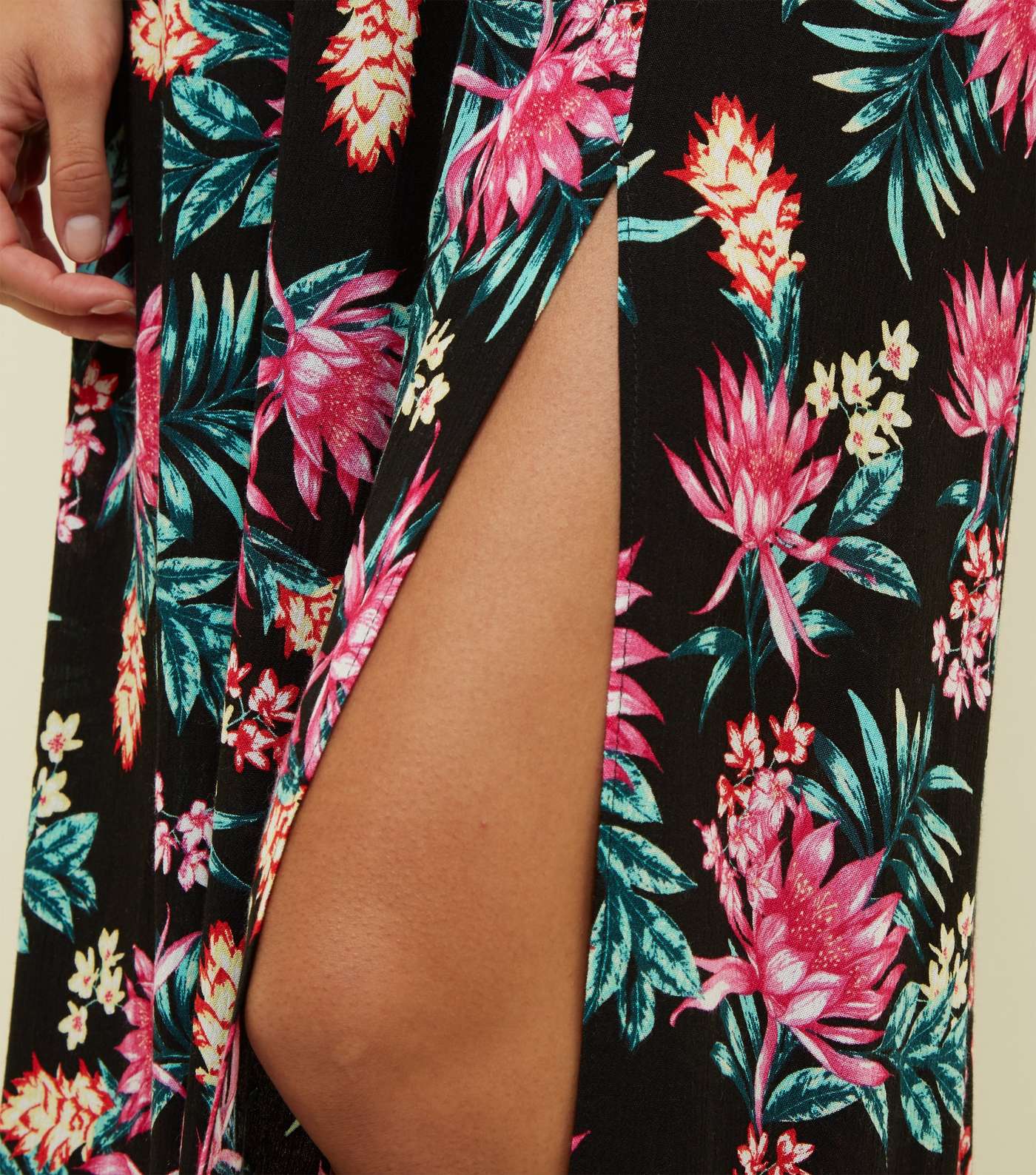 Black Tropical Floral Bardot Maxi Beach Dress Image 5