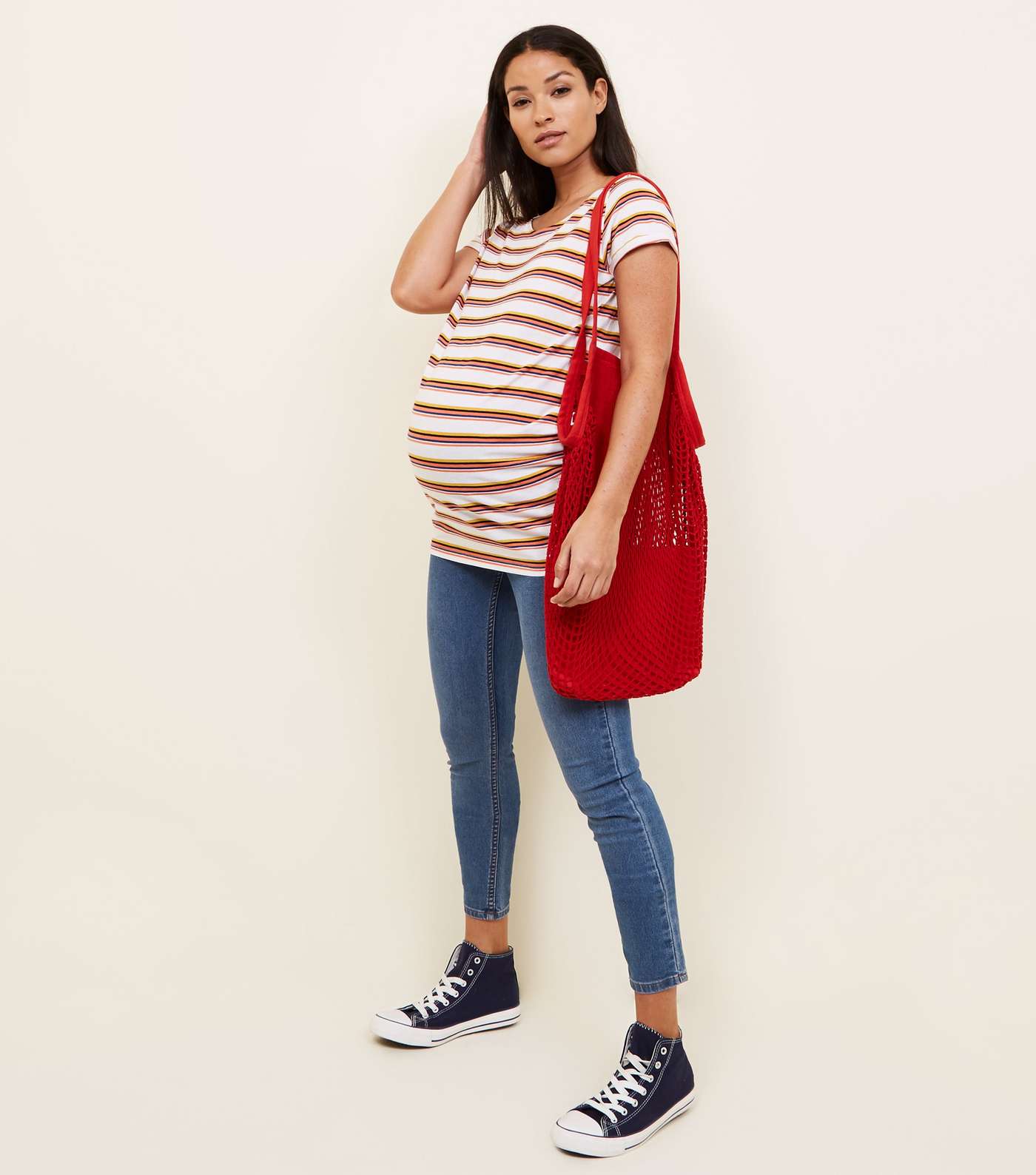 Maternity White Stripe Short Sleeve T-Shirt Image 2