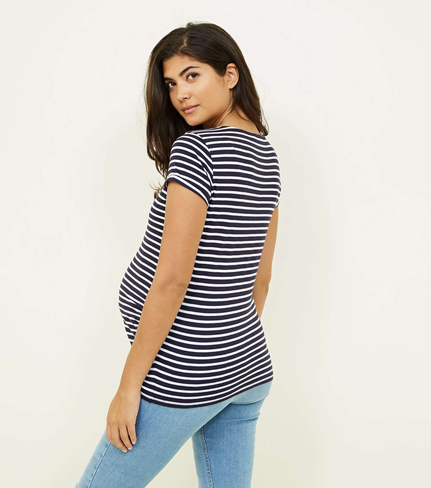 Maternity Blue Stripe Short Sleeve T-Shirt Image 3