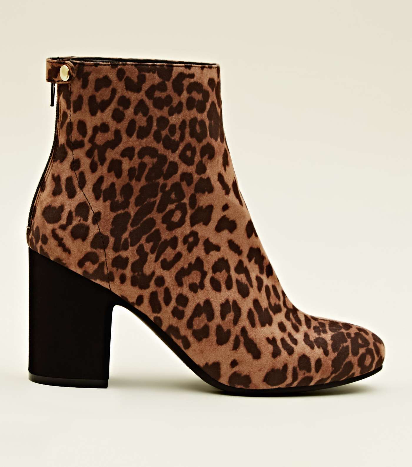 Tan Leopard Print Block Heel Ankle Boots