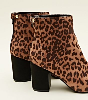 leopard print block heel ankle boots