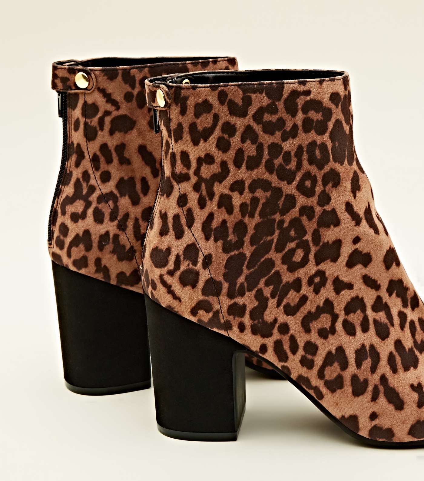Tan Leopard Print Block Heel Ankle Boots Image 3