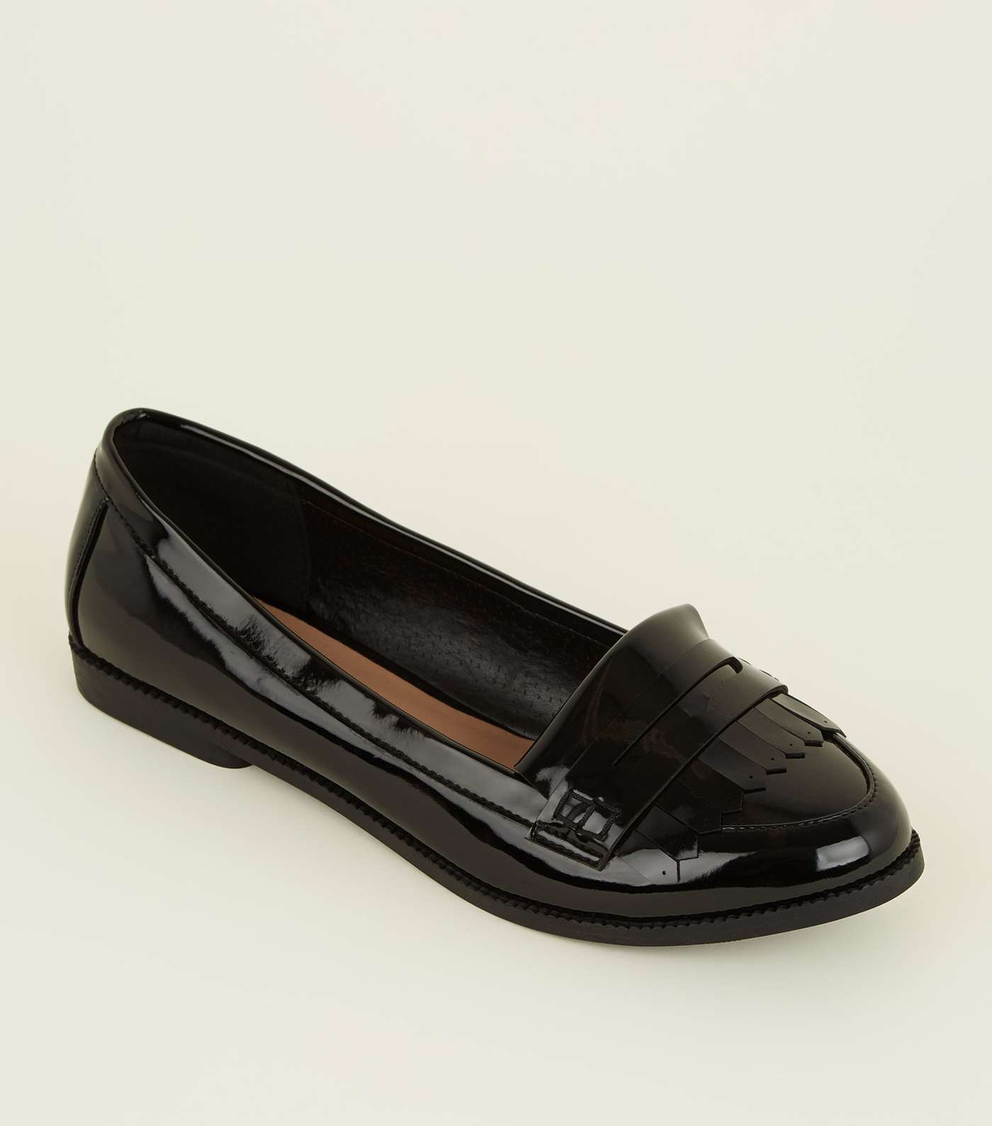 Wide Fit Black Patent Fringe Front Loafers